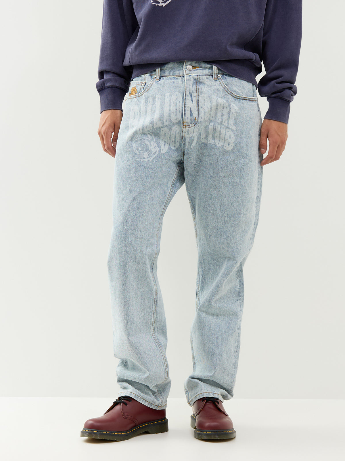 Faded Arch Logo Cotton Straight-Leg Jeans
