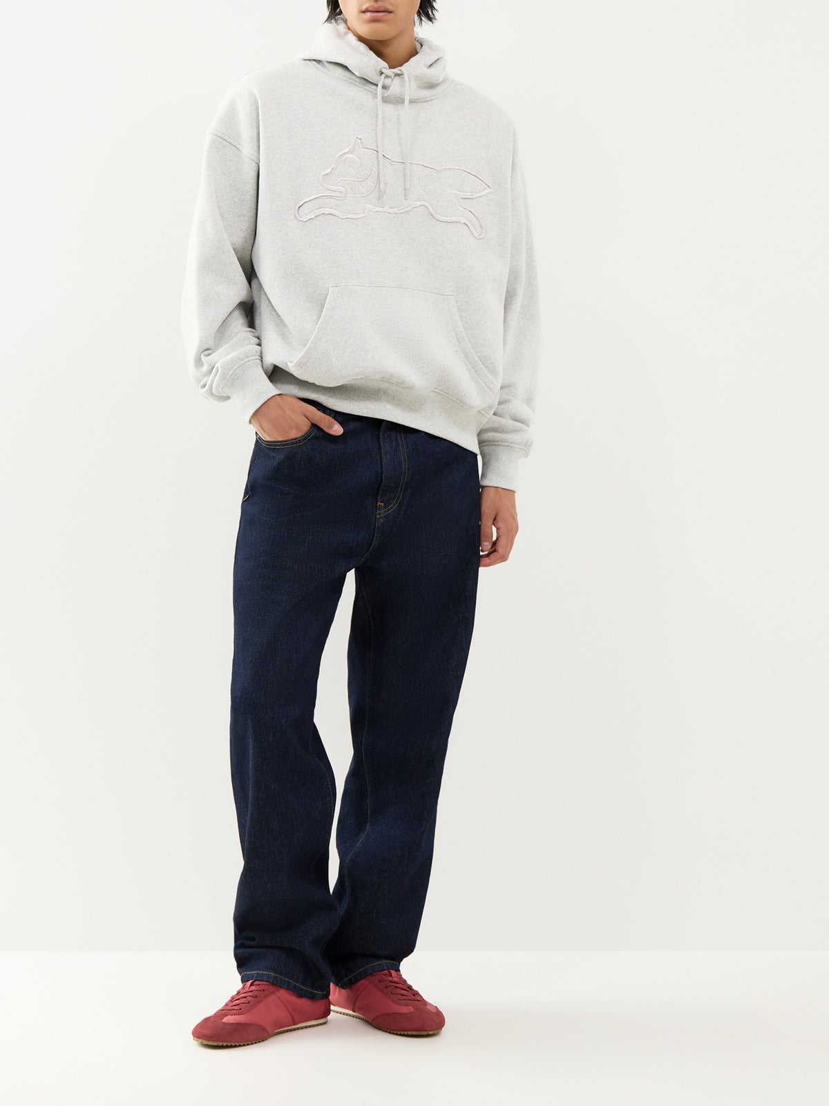 Appliqué Running Dog Cotton Hoodie