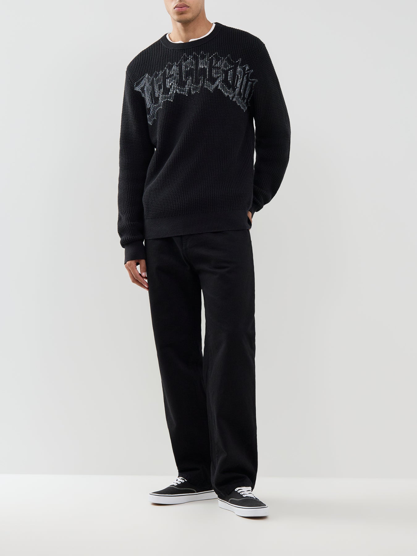 Gothic Print Waffle Knitted Crewneck