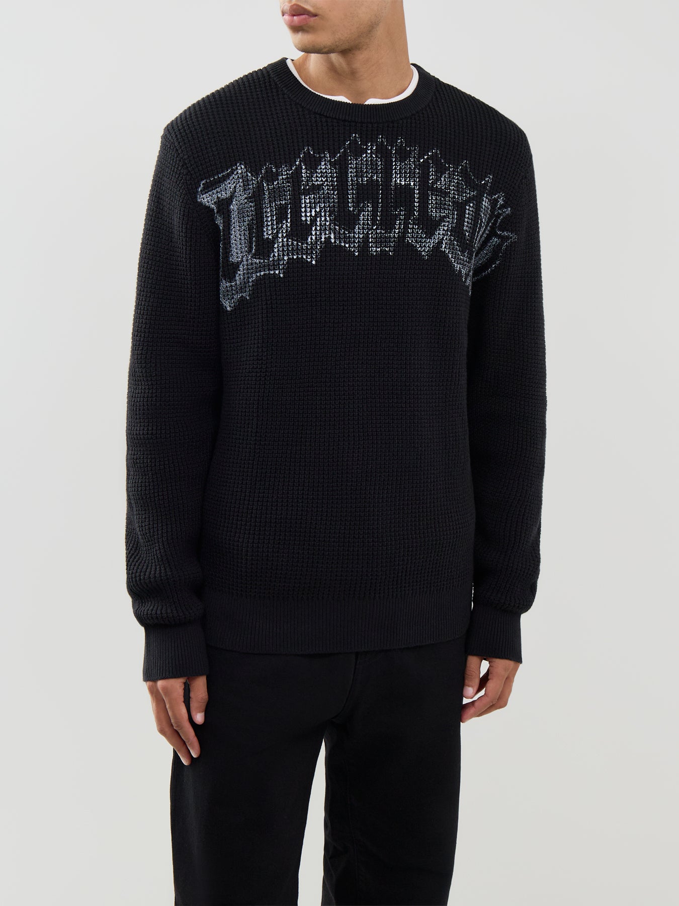 Gothic Print Waffle Knitted Crewneck