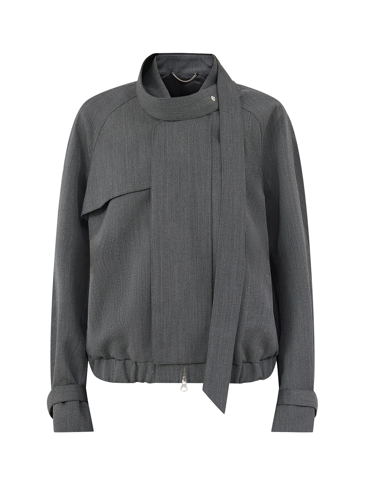 Virgin Wool Scarf Bomber Jacket - Ash Melange