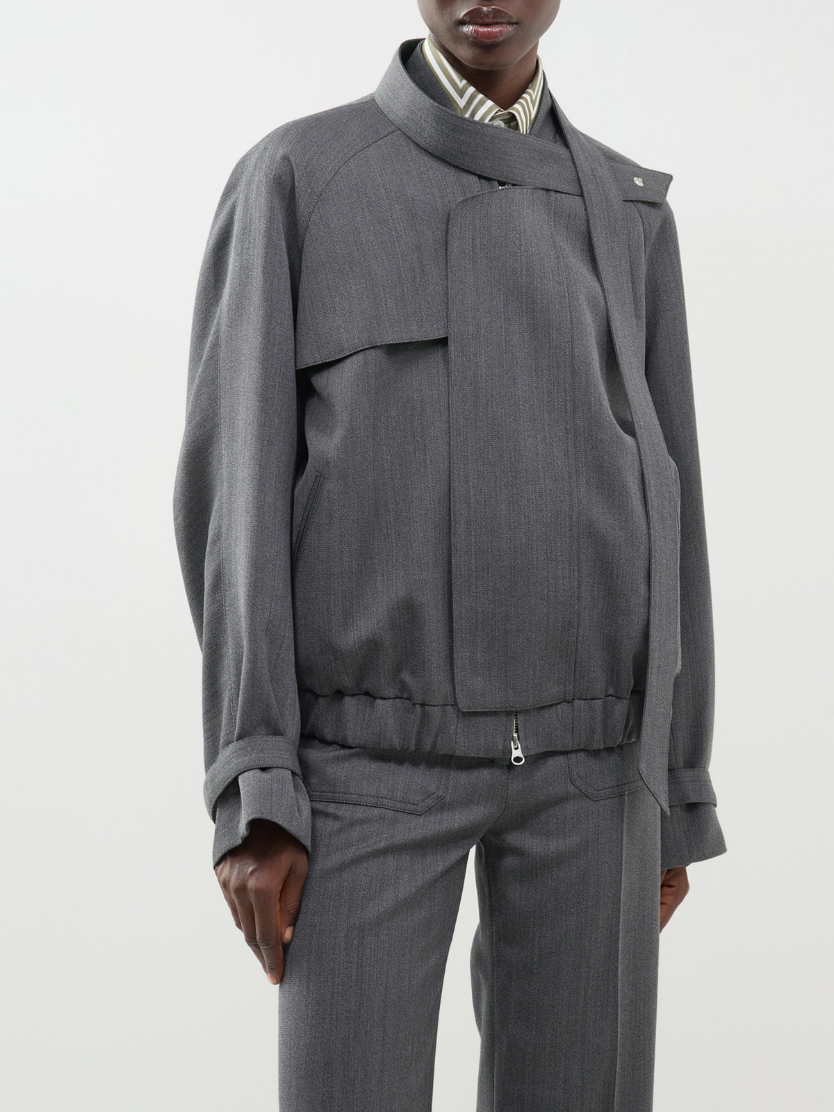 Virgin Wool Scarf Bomber Jacket - Ash Melange