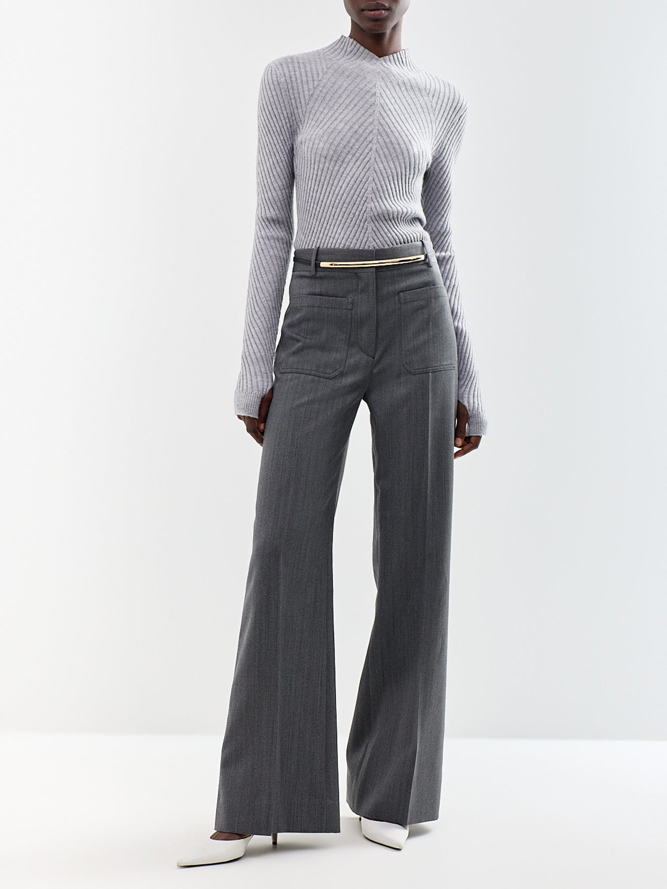 Alina Virgin Wool Wide Leg Trousers Grey