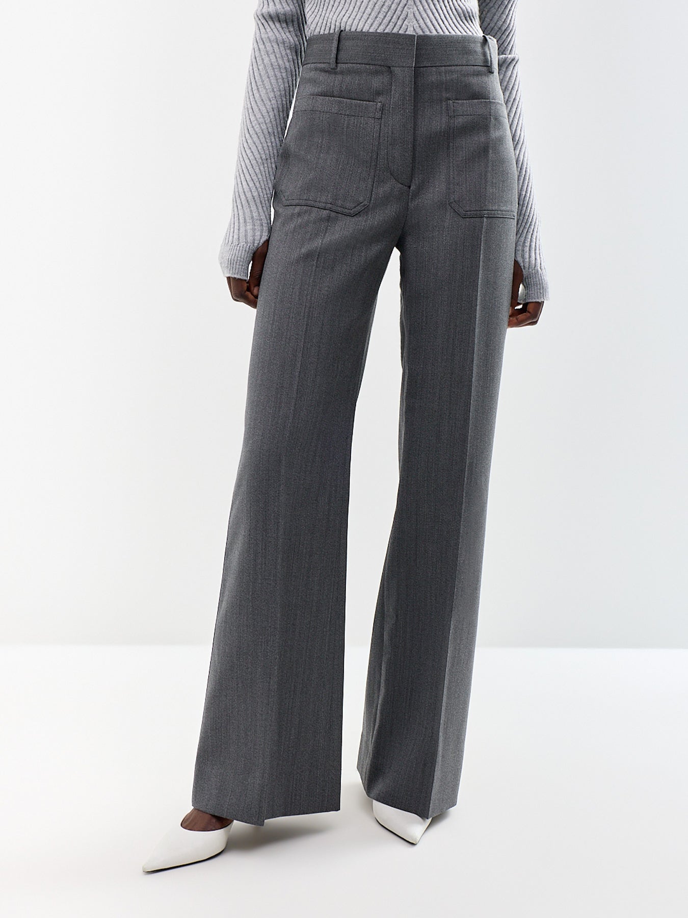 Alina Virgin Wool Wide Leg Trousers Grey