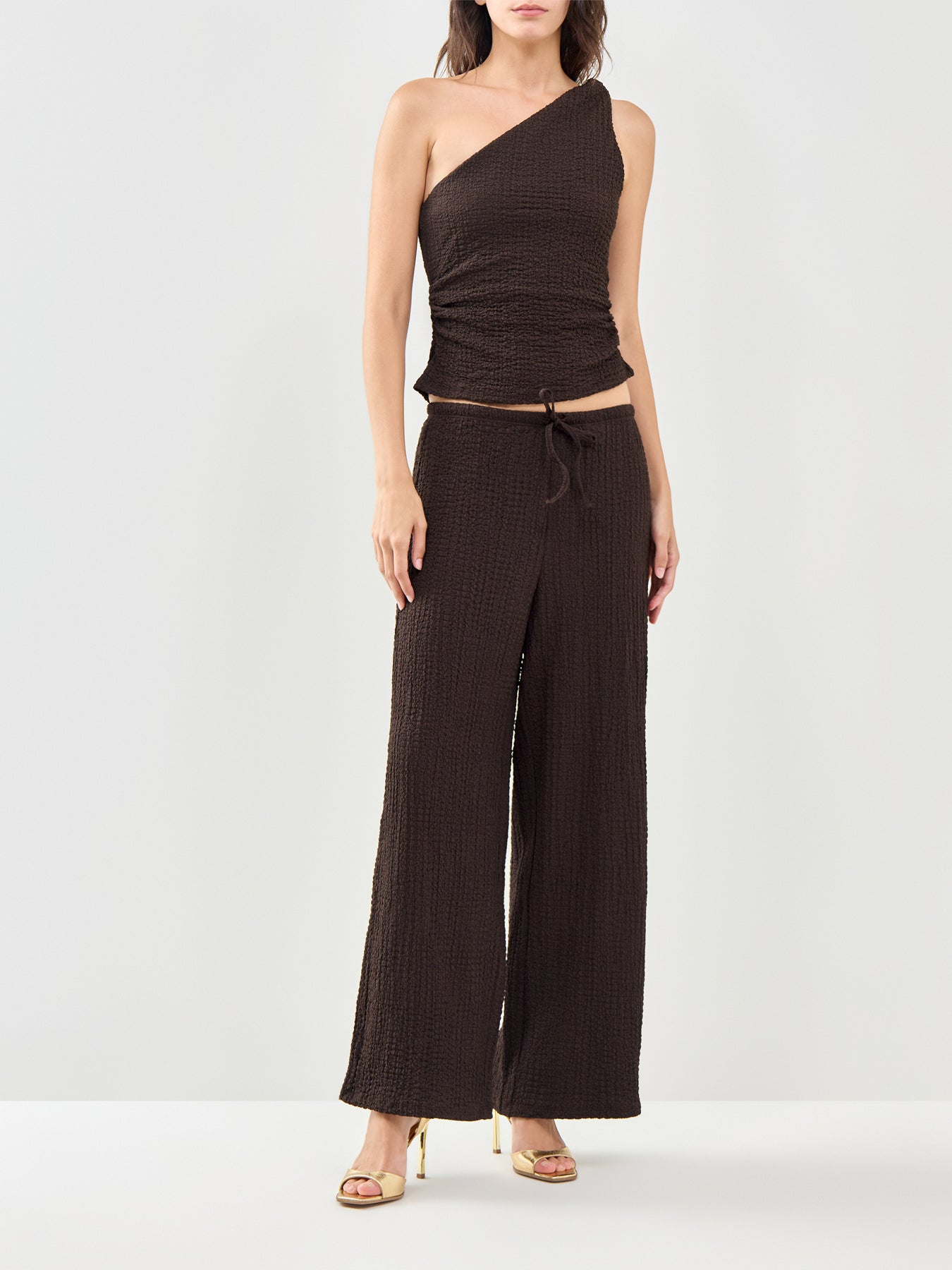 Erikka Asymmetric Crinkle Top Brown