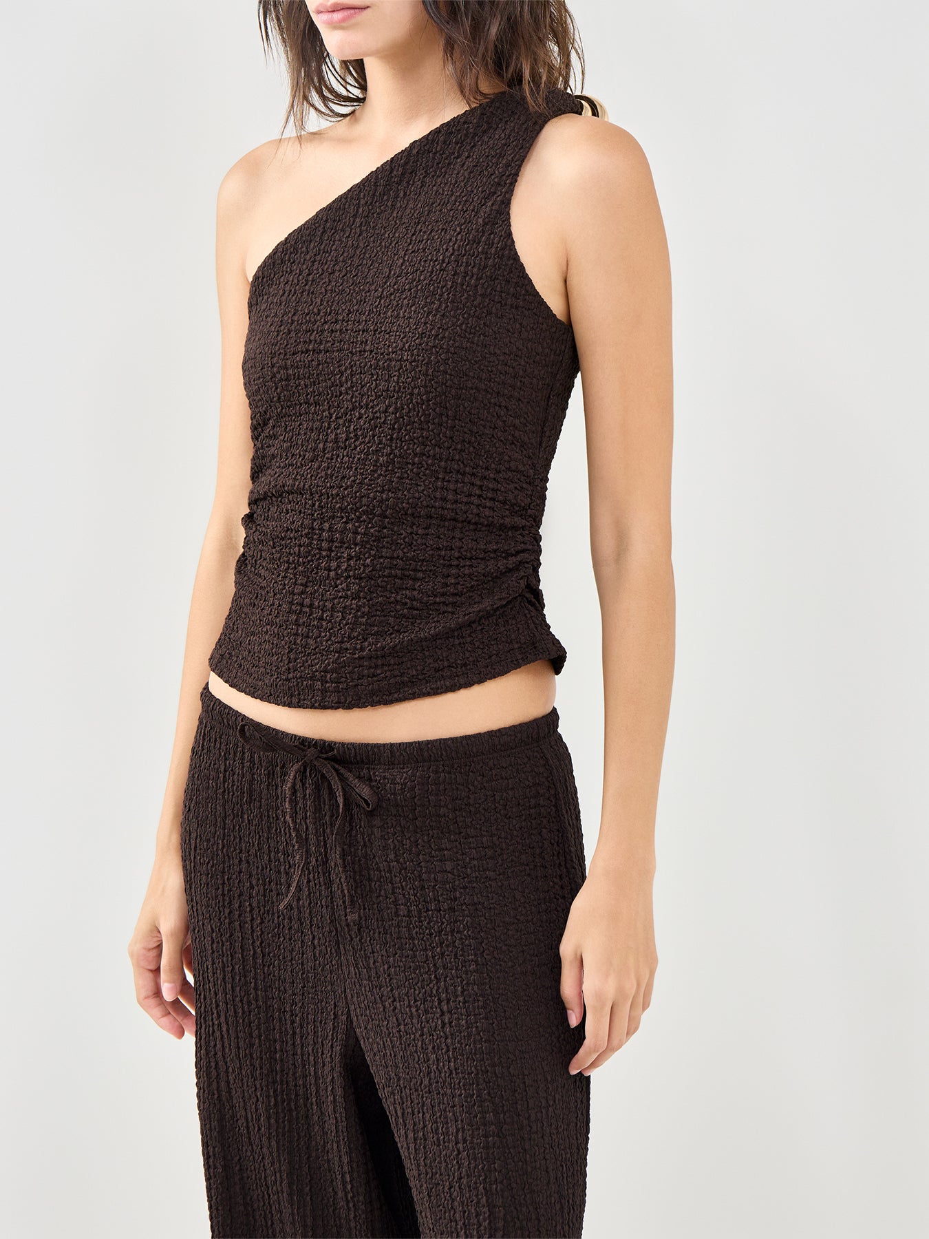 Erikka Asymmetric Crinkle Top Brown