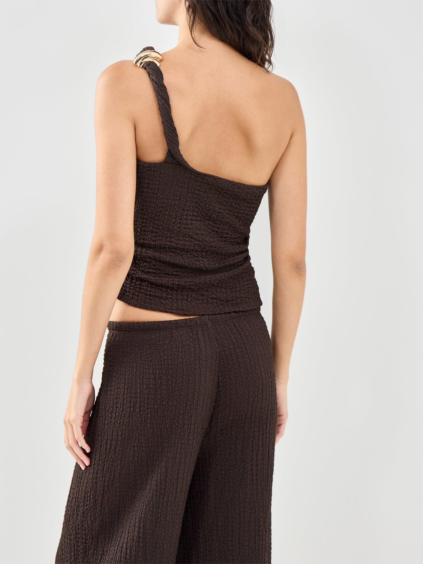 Erikka Asymmetric Crinkle Top Brown