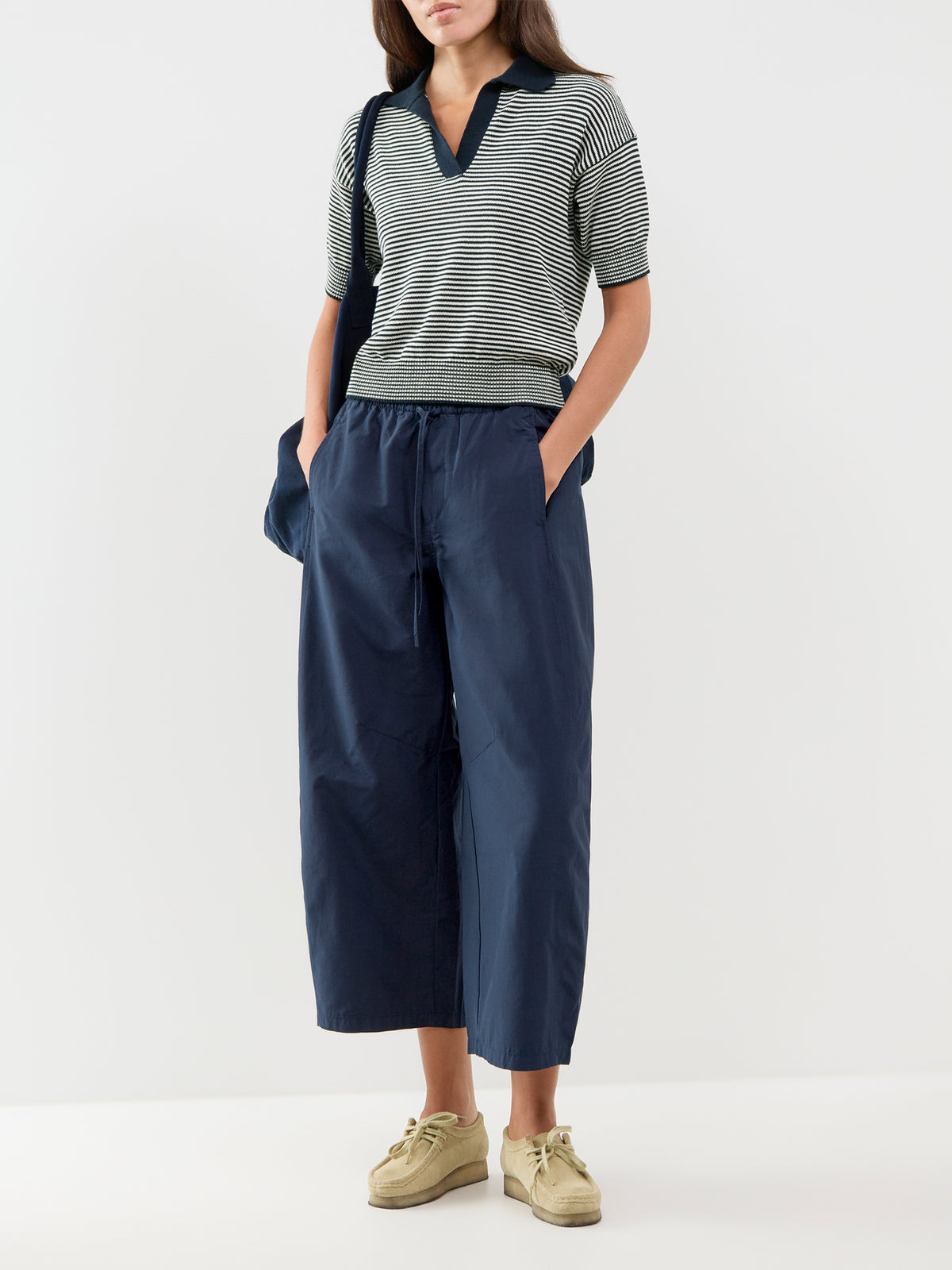 Cotton Blend Ayana Mid-Rise Ankle Barrel Trousers