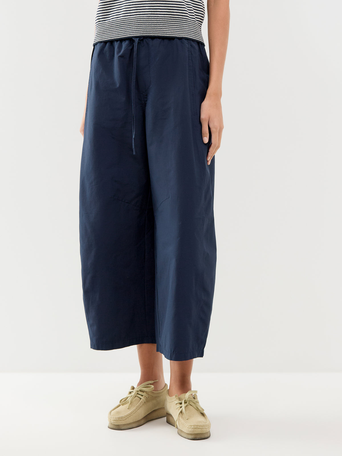 Cotton Blend Ayana Mid-Rise Ankle Barrel Trousers