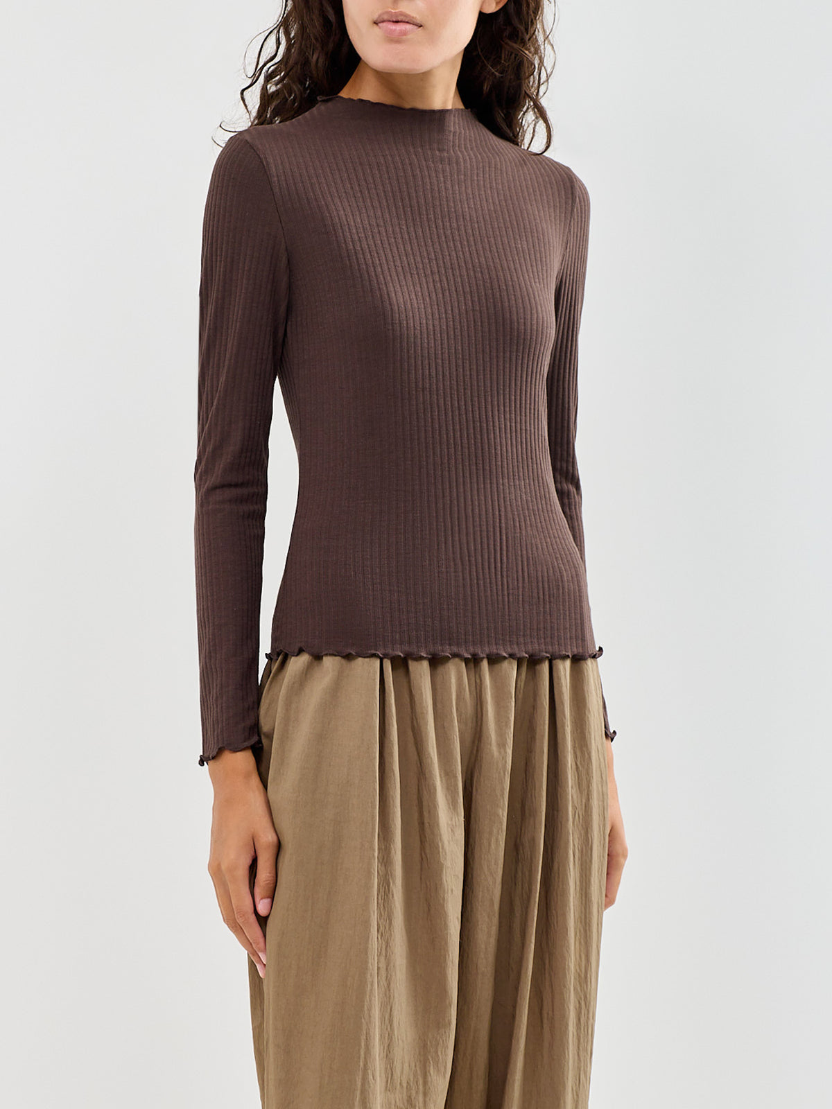 Emma High Neck Long Sleeve Top Brown