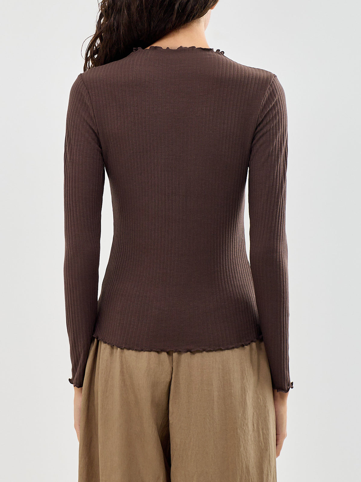 Emma High Neck Long Sleeve Top Brown