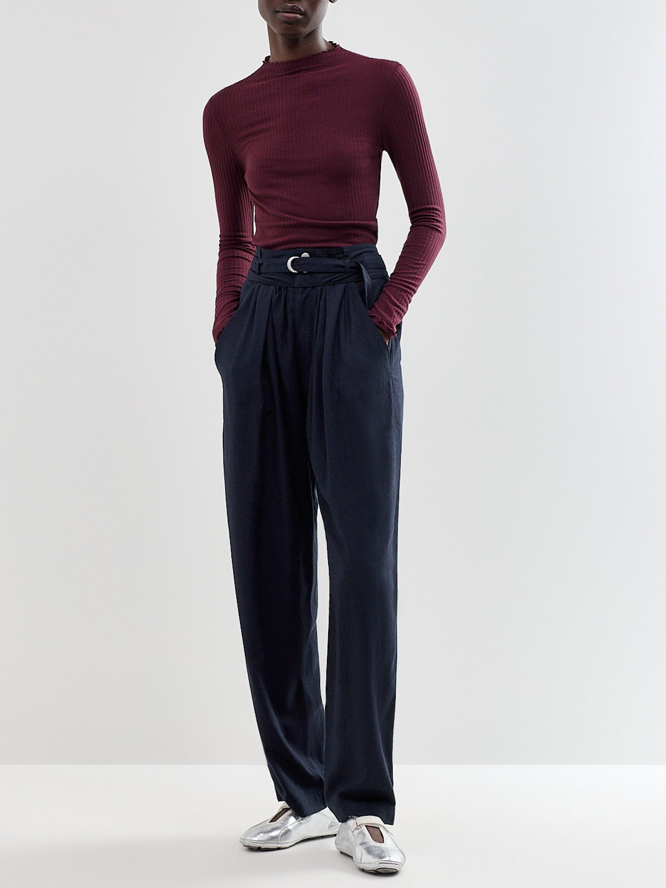 Emma High Neck Long Sleeve Top Burgundy