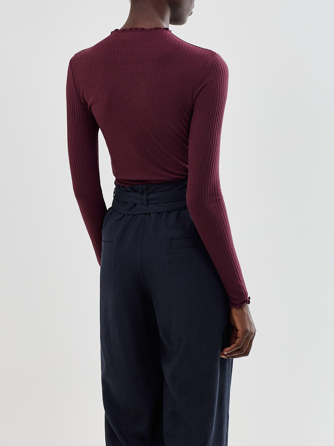 Emma High Neck Long Sleeve Top Burgundy