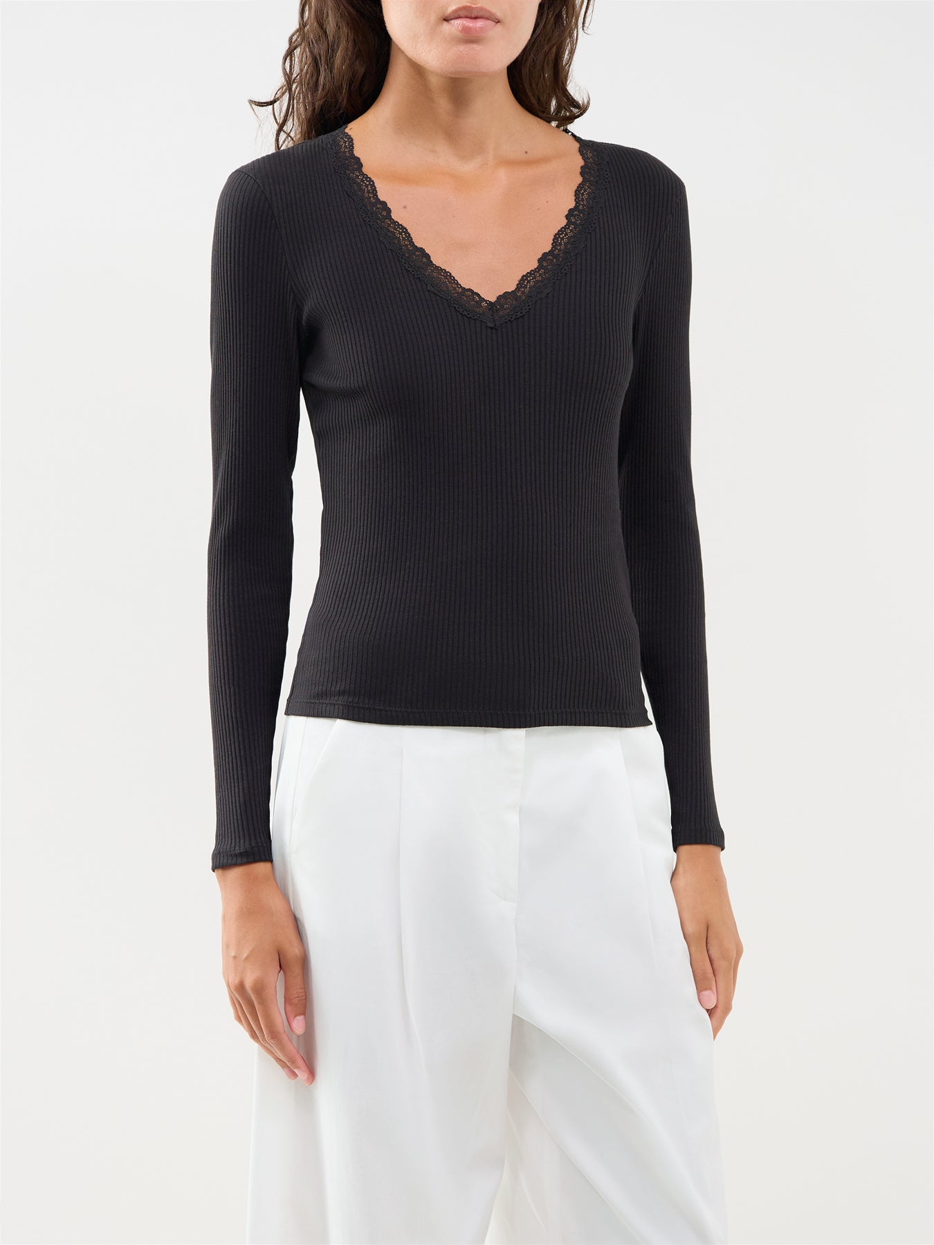 Sara Sharai Long Sleeve V-Neck Top Black