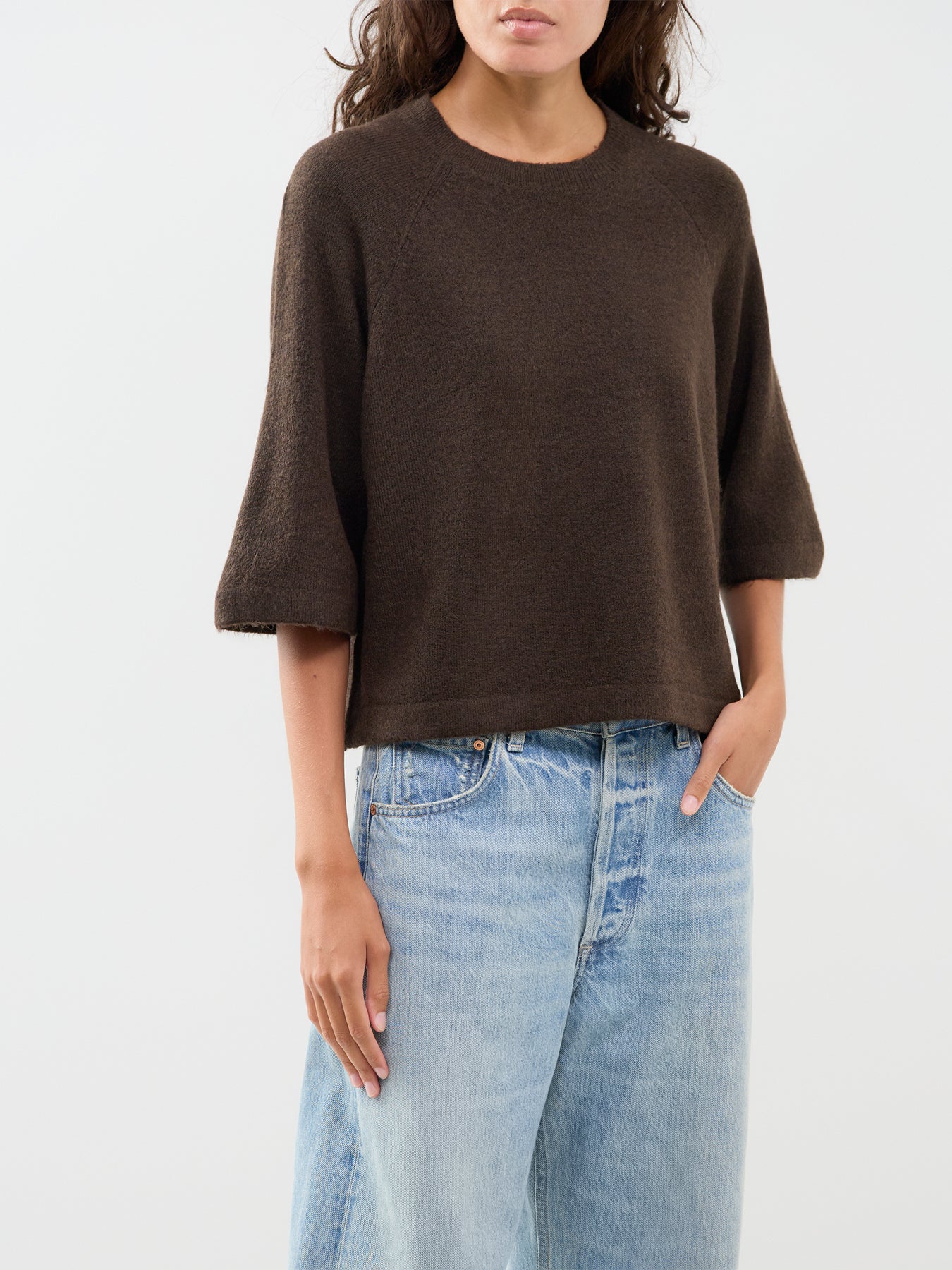 Simoni Three Quarter Sleeve Knitted Jumper Brown