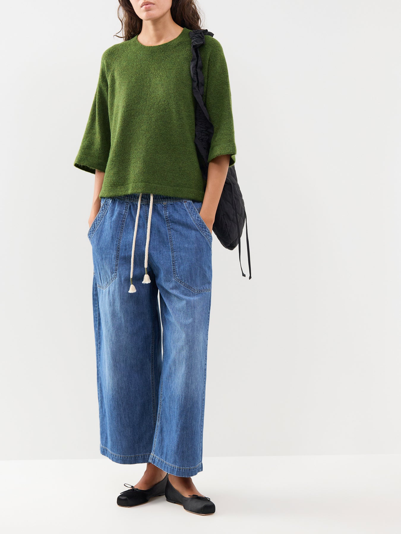 Simni Three Quarter Sleeve Knitted Jumper Green