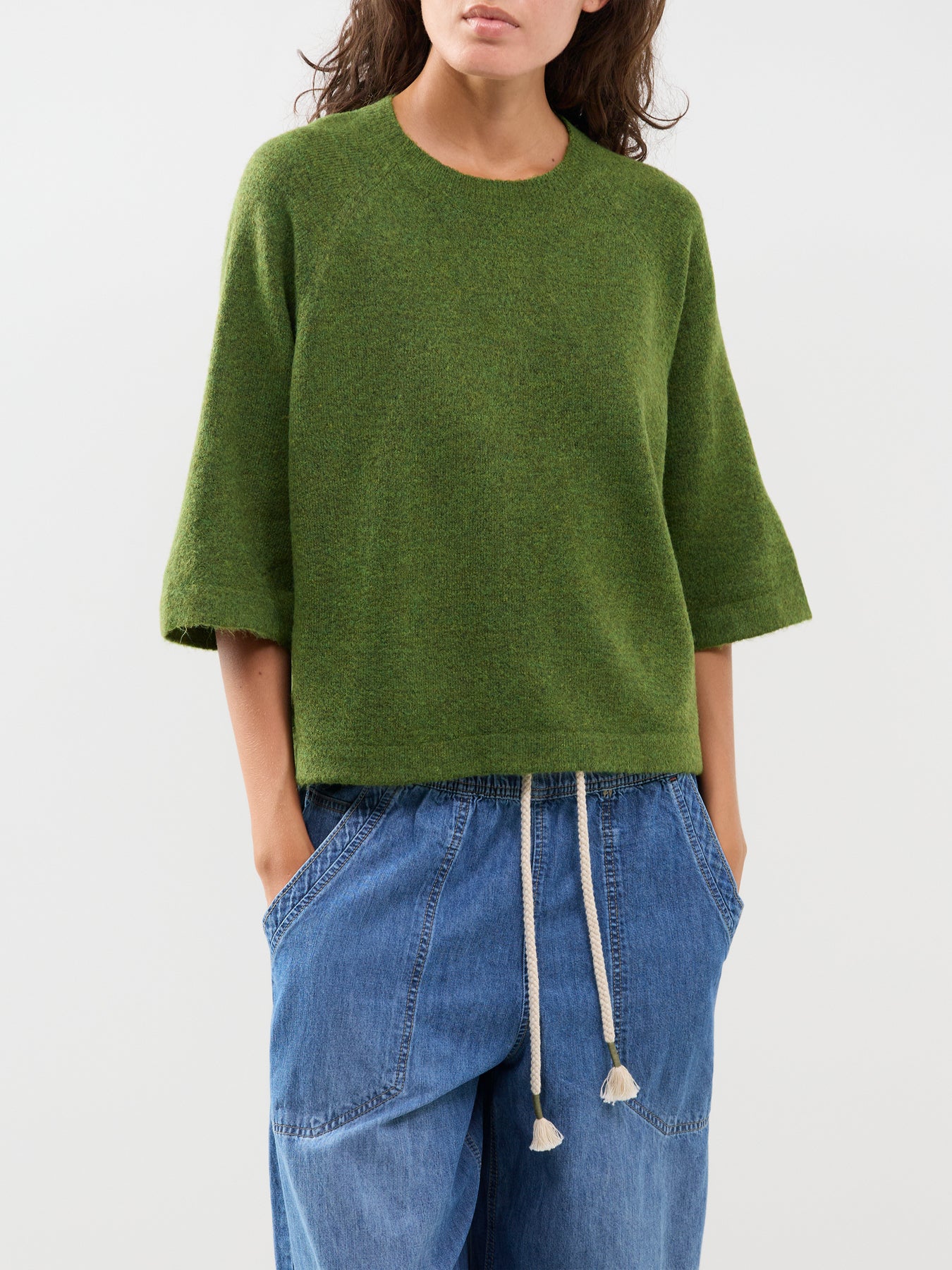 Simni Three Quarter Sleeve Knitted Jumper Green