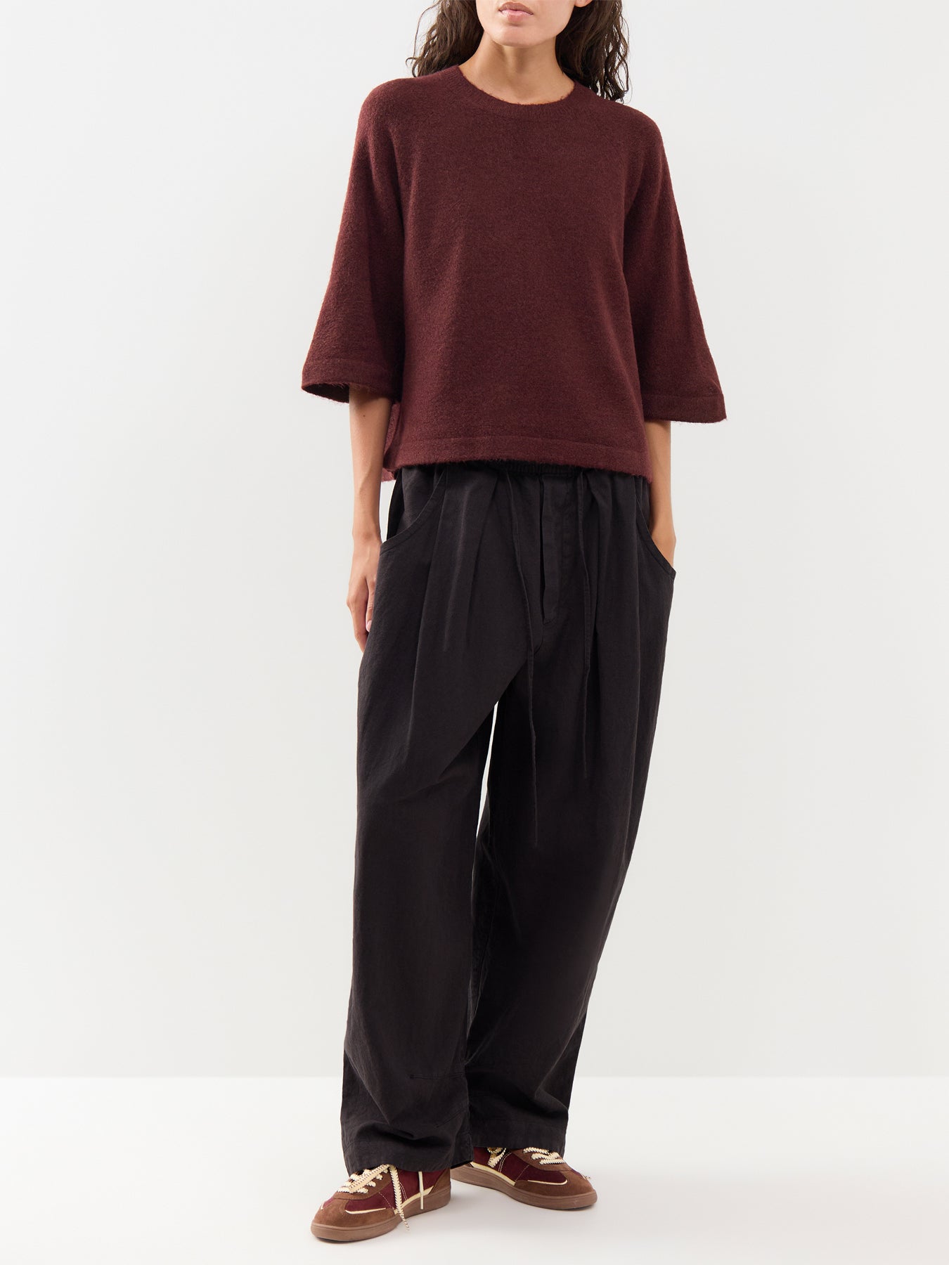 Simoni Three Quarter Sleeve Knitted Jumper Burgundy