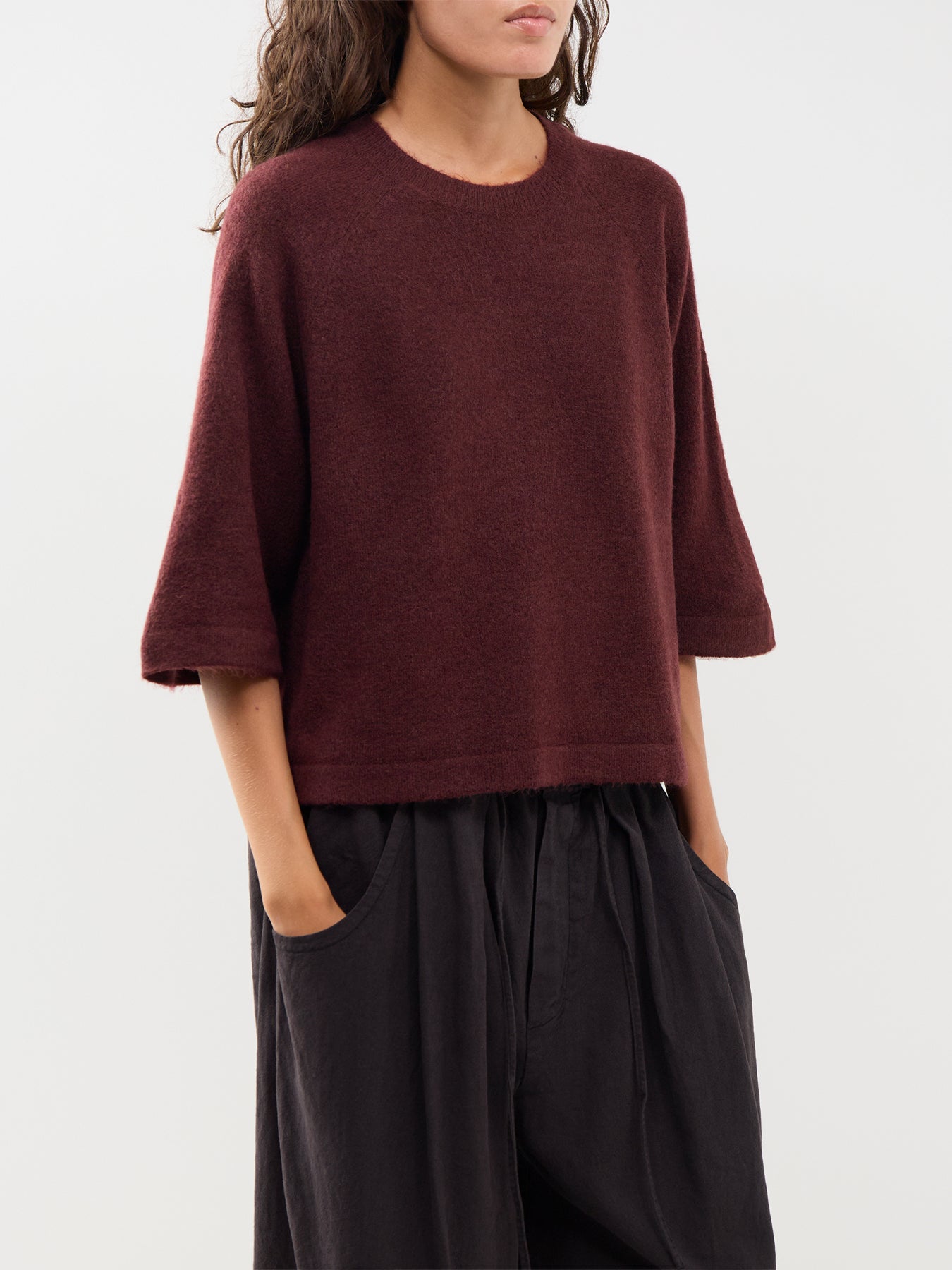 Simoni Three Quarter Sleeve Knitted Jumper Burgundy