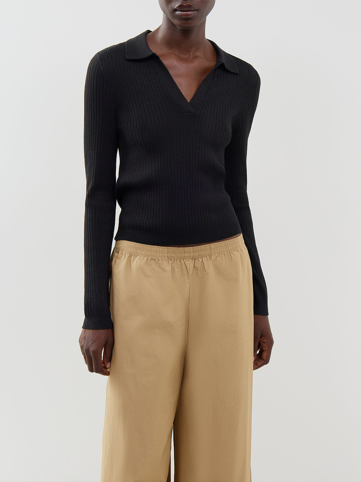 ONLY Kaya Long Sleeve Polo Knit Top Black