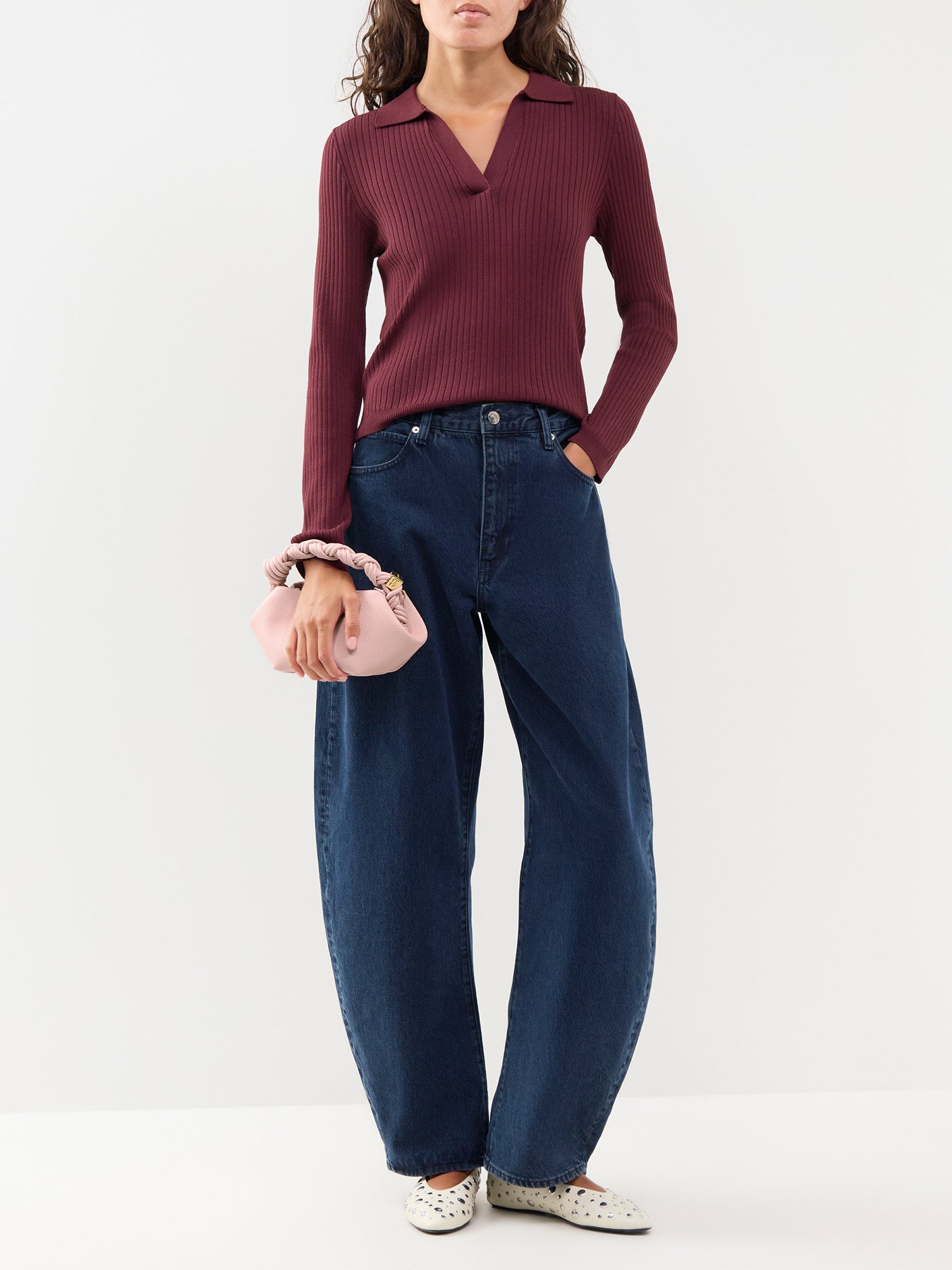 Kaya Long Sleeve Polo Knit Top Burgundy