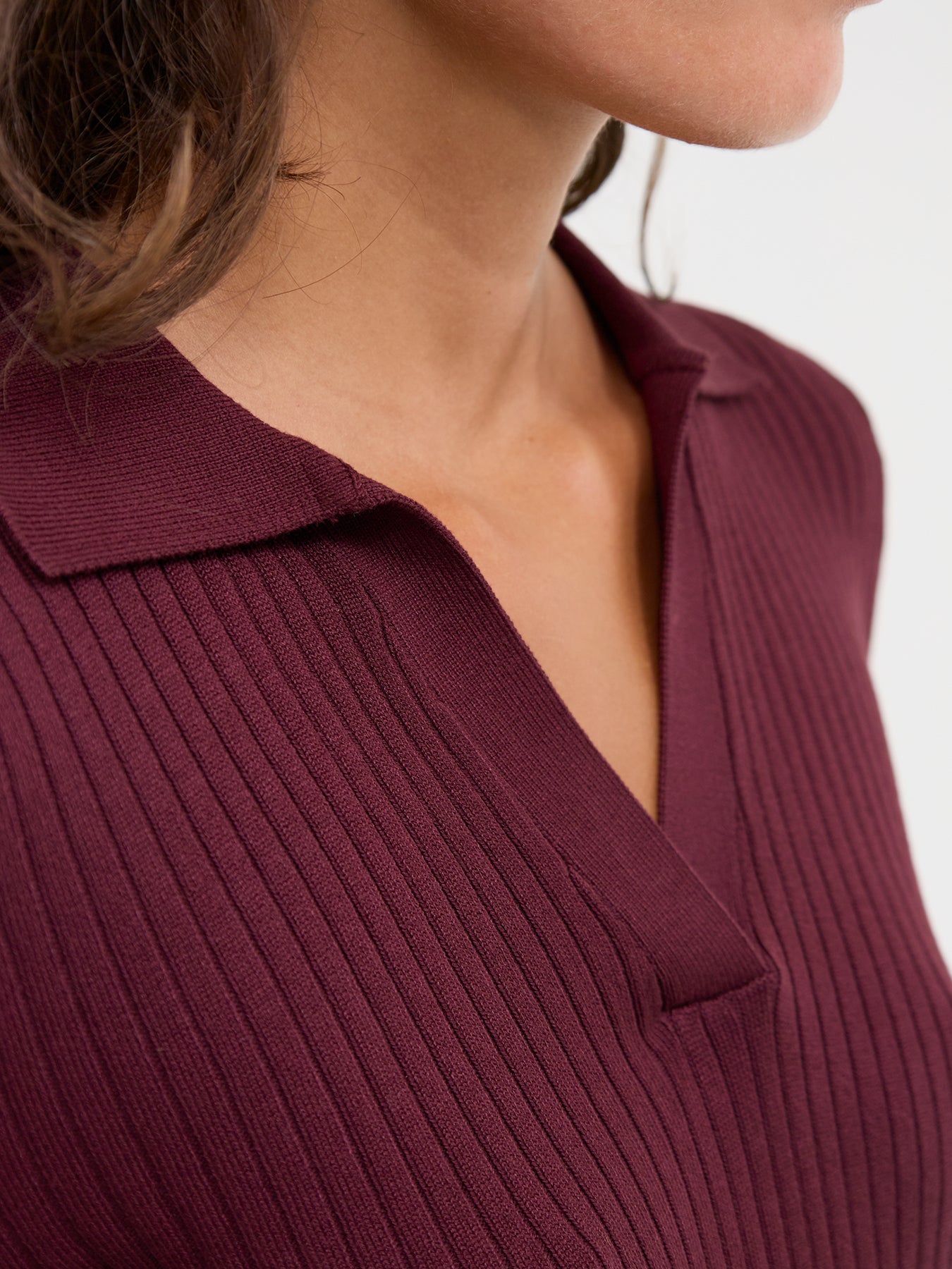 Kaya Long Sleeve Polo Knit Top Burgundy