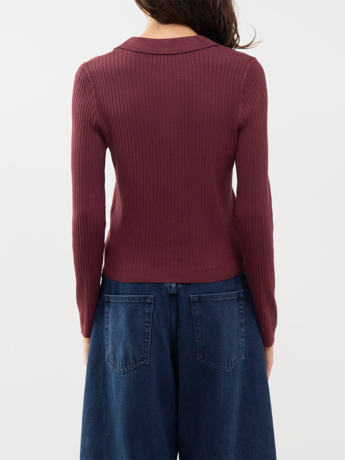 Kaya Long Sleeve Polo Knit Top Burgundy