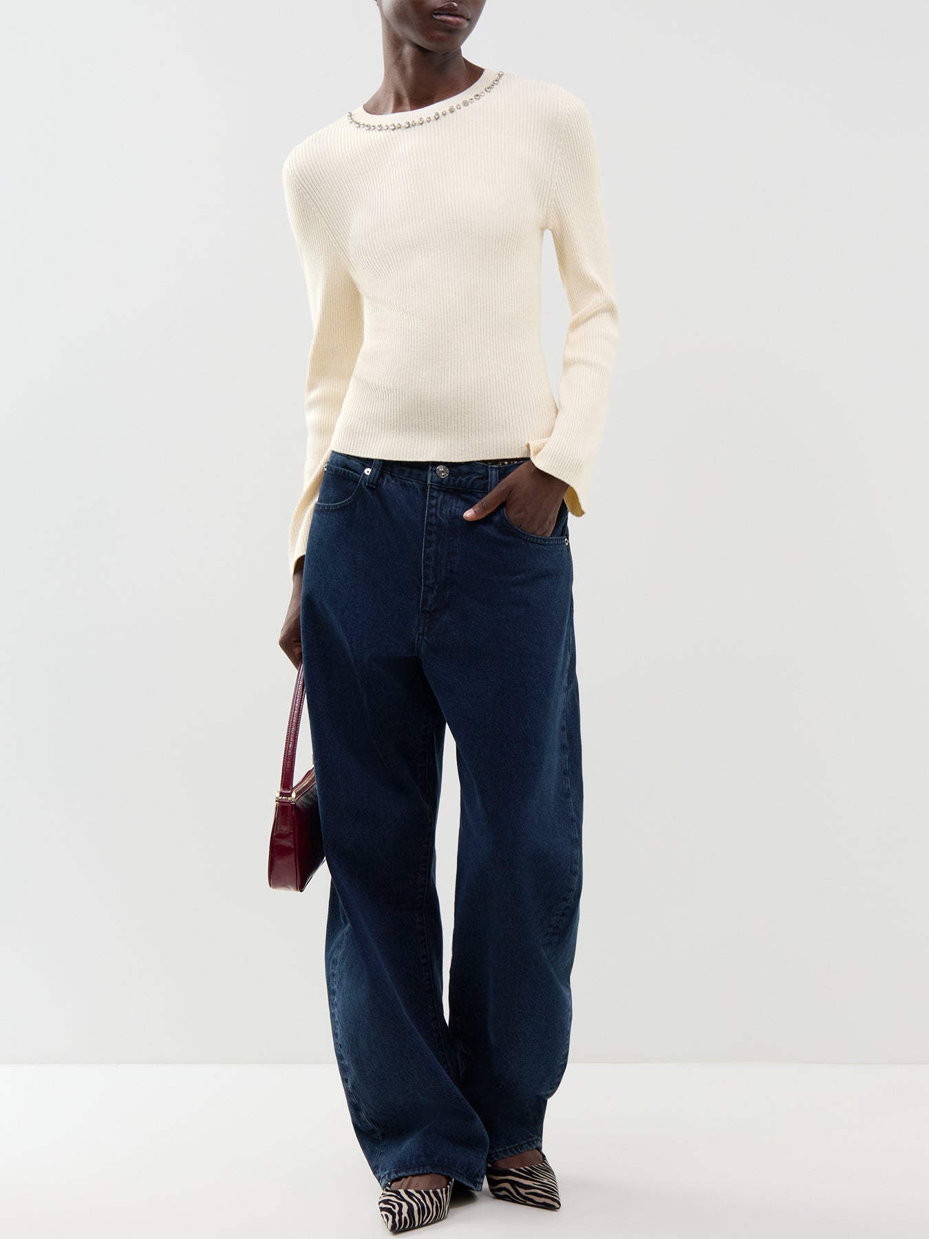 Natascha Bling Crew Neck Jumper Cream