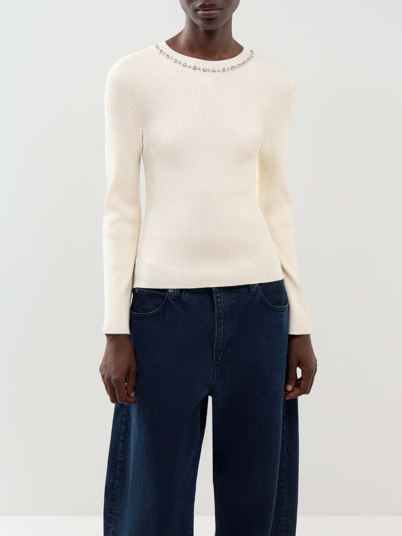 Natascha Bling Crew Neck Jumper Cream