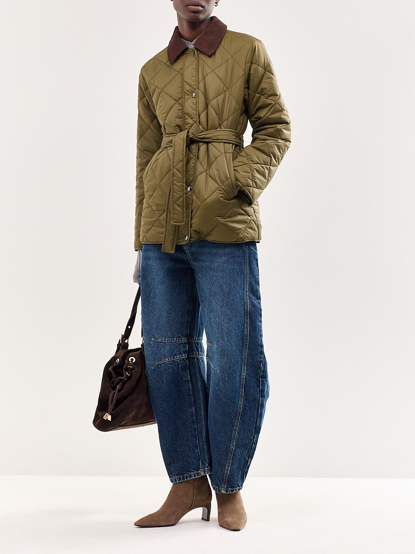 Tahia Cord Mix Quilted Jacket Green