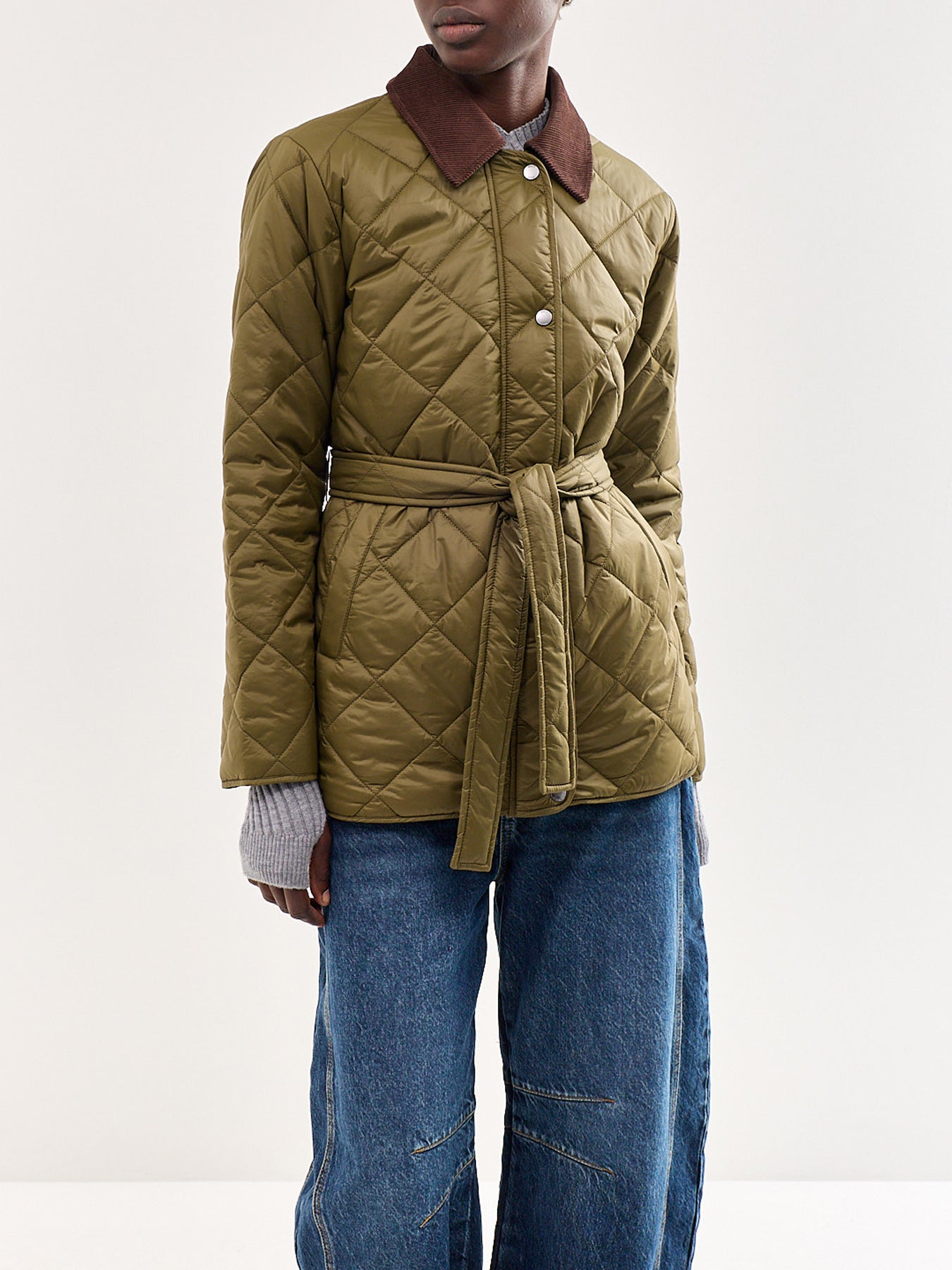 Tahia Cord Mix Quilted Jacket Green