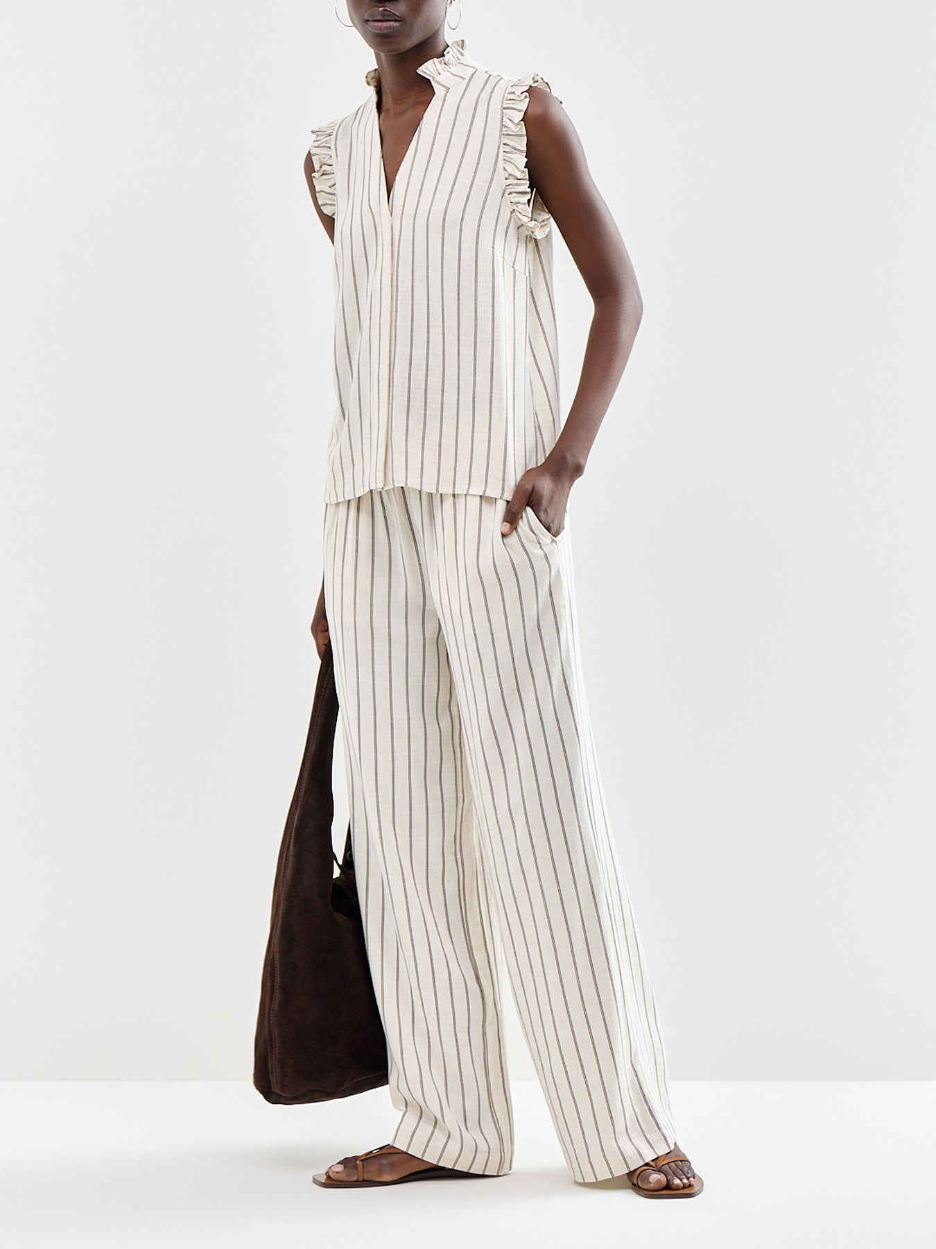 Viva Striped Trousers Beige