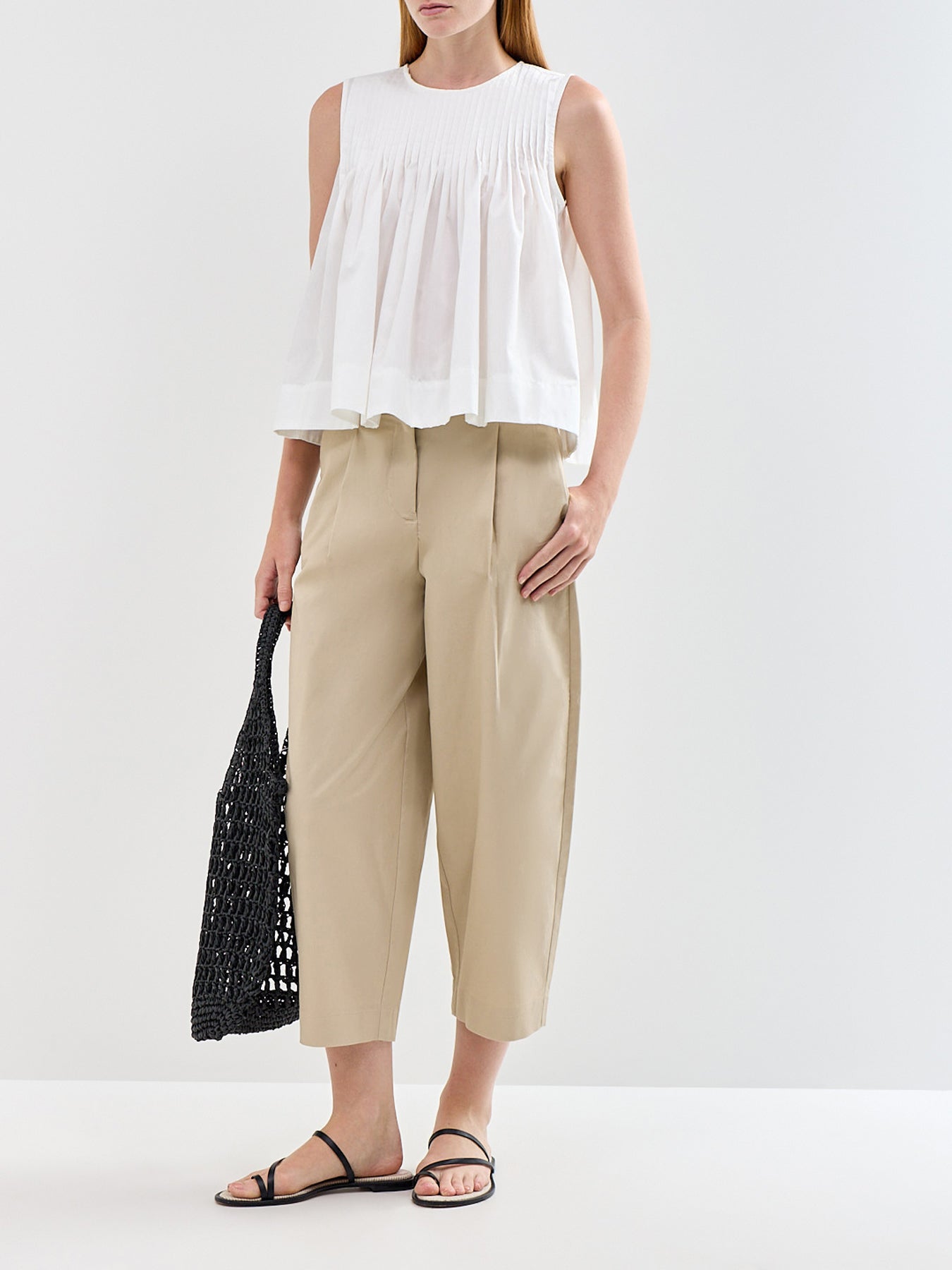 Sophia Sleeveless Pleated Top White