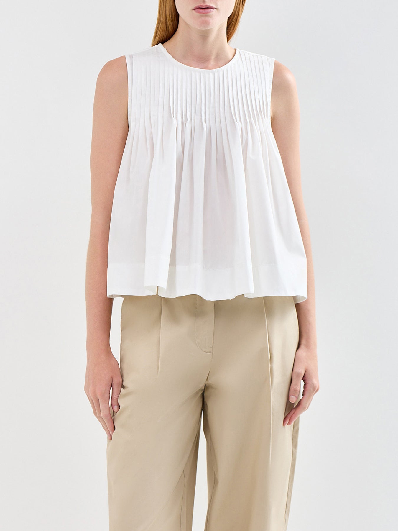 Sophia Sleeveless Pleated Top White