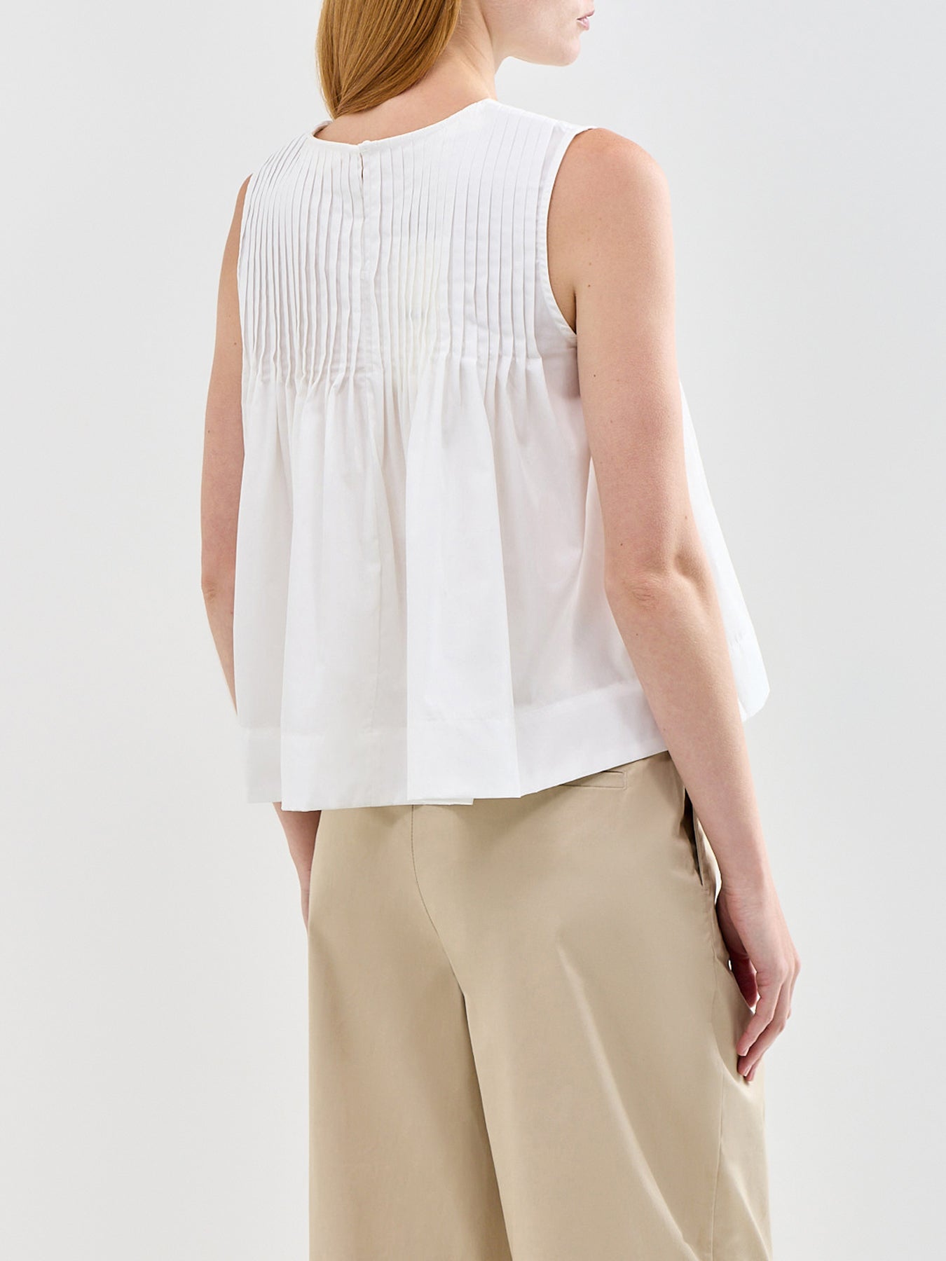 Sophia Sleeveless Pleated Top White
