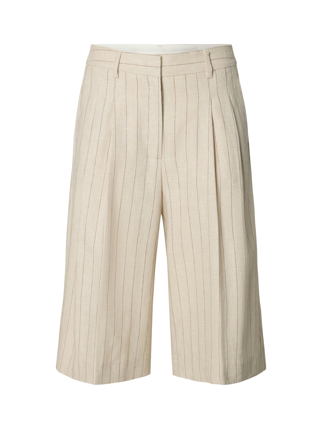 High Waisted Linen Blend Bermuda Shorts Cream