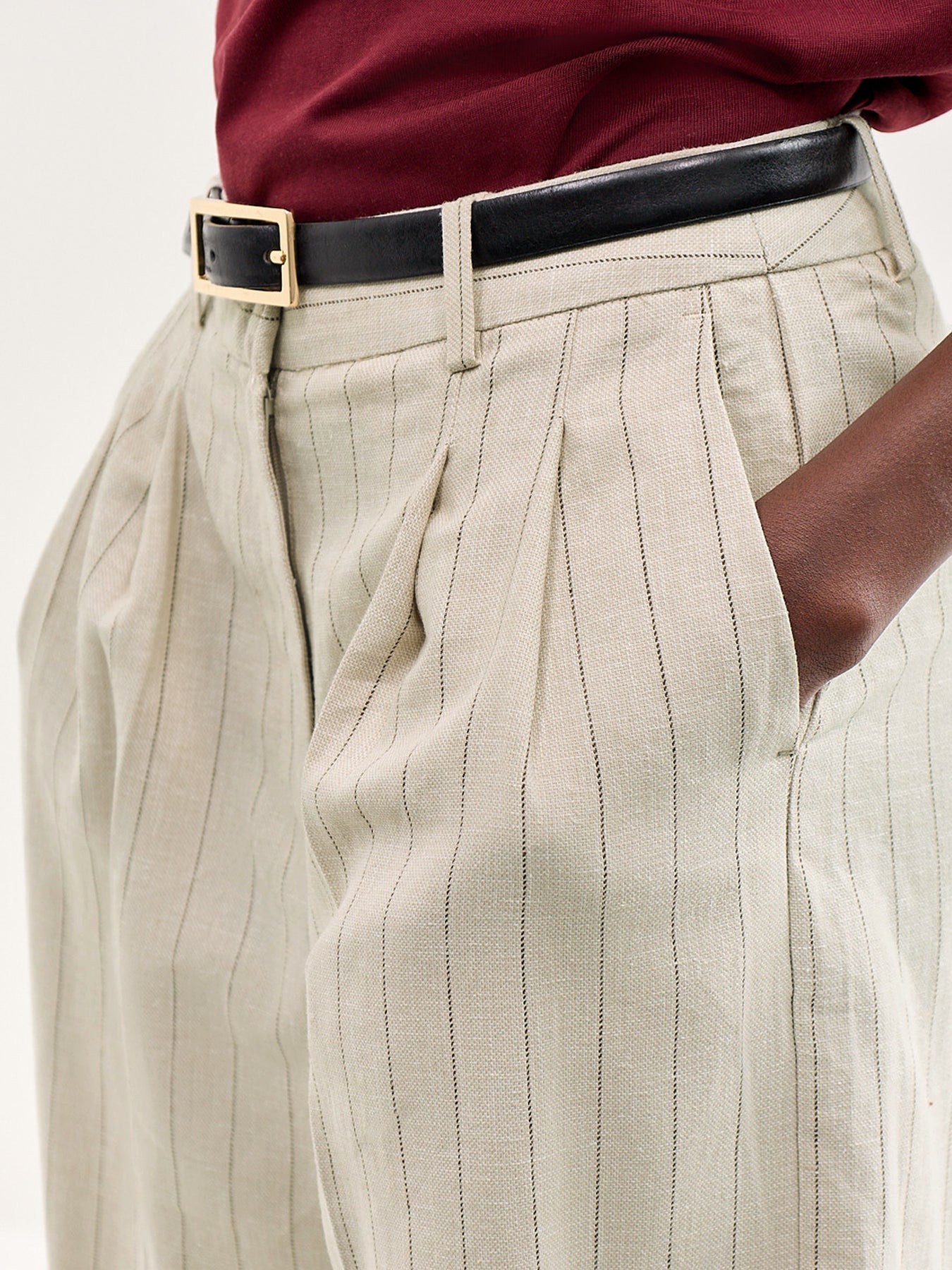 High Waisted Linen Blend Bermuda Shorts Cream