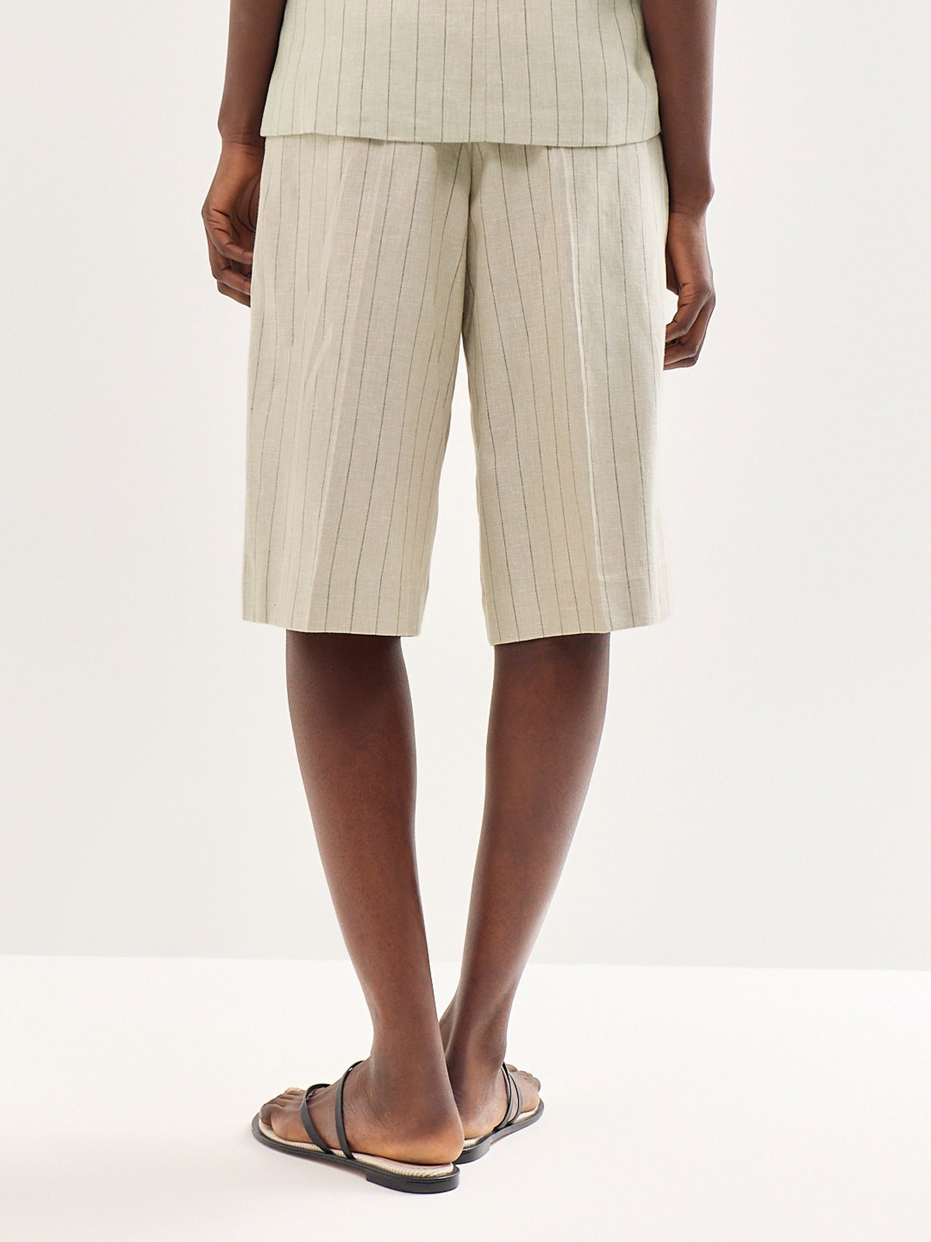 High Waisted Linen Blend Bermuda Shorts Cream