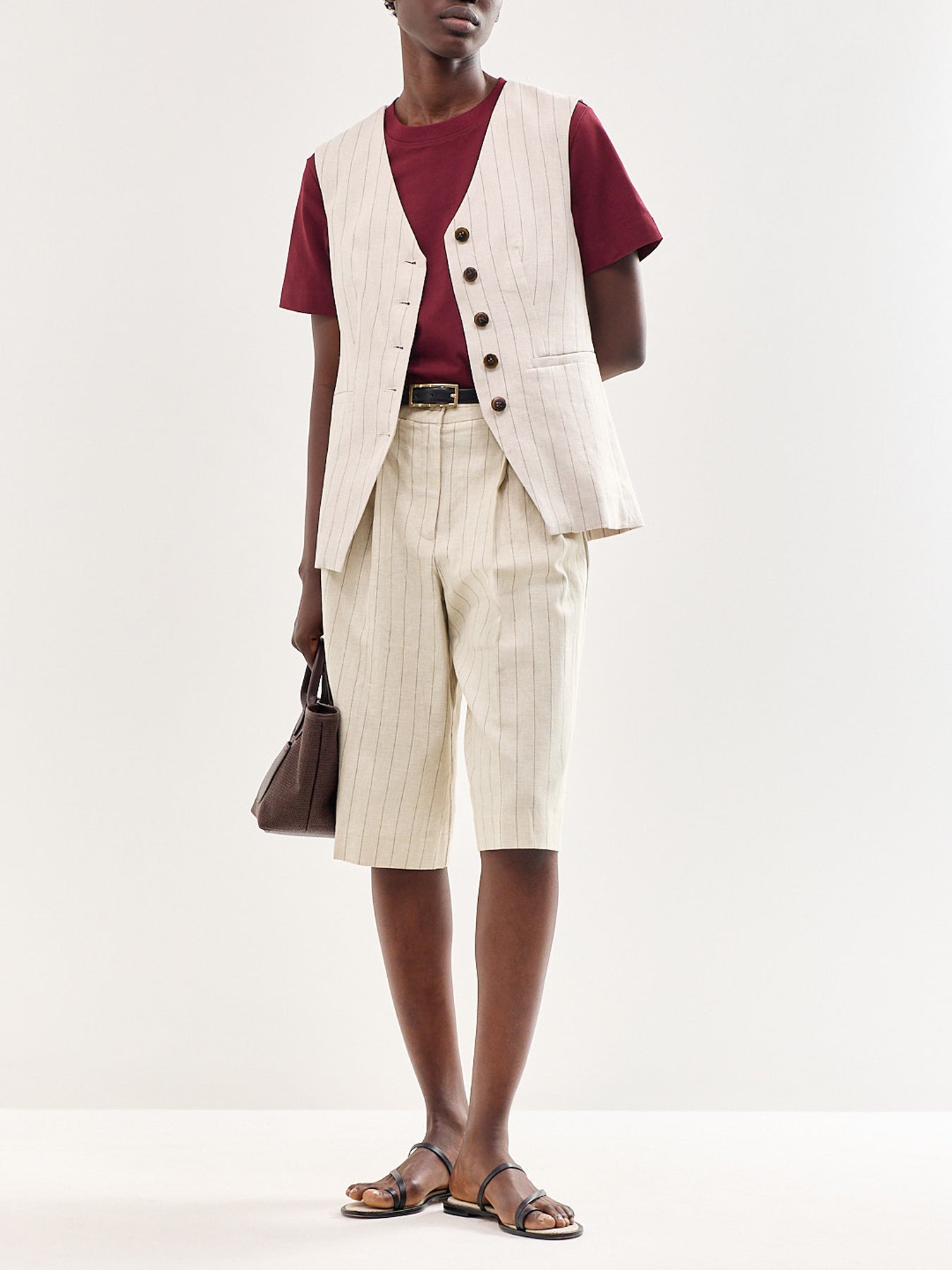 Fitted Linen Blend Waistcoat Beige