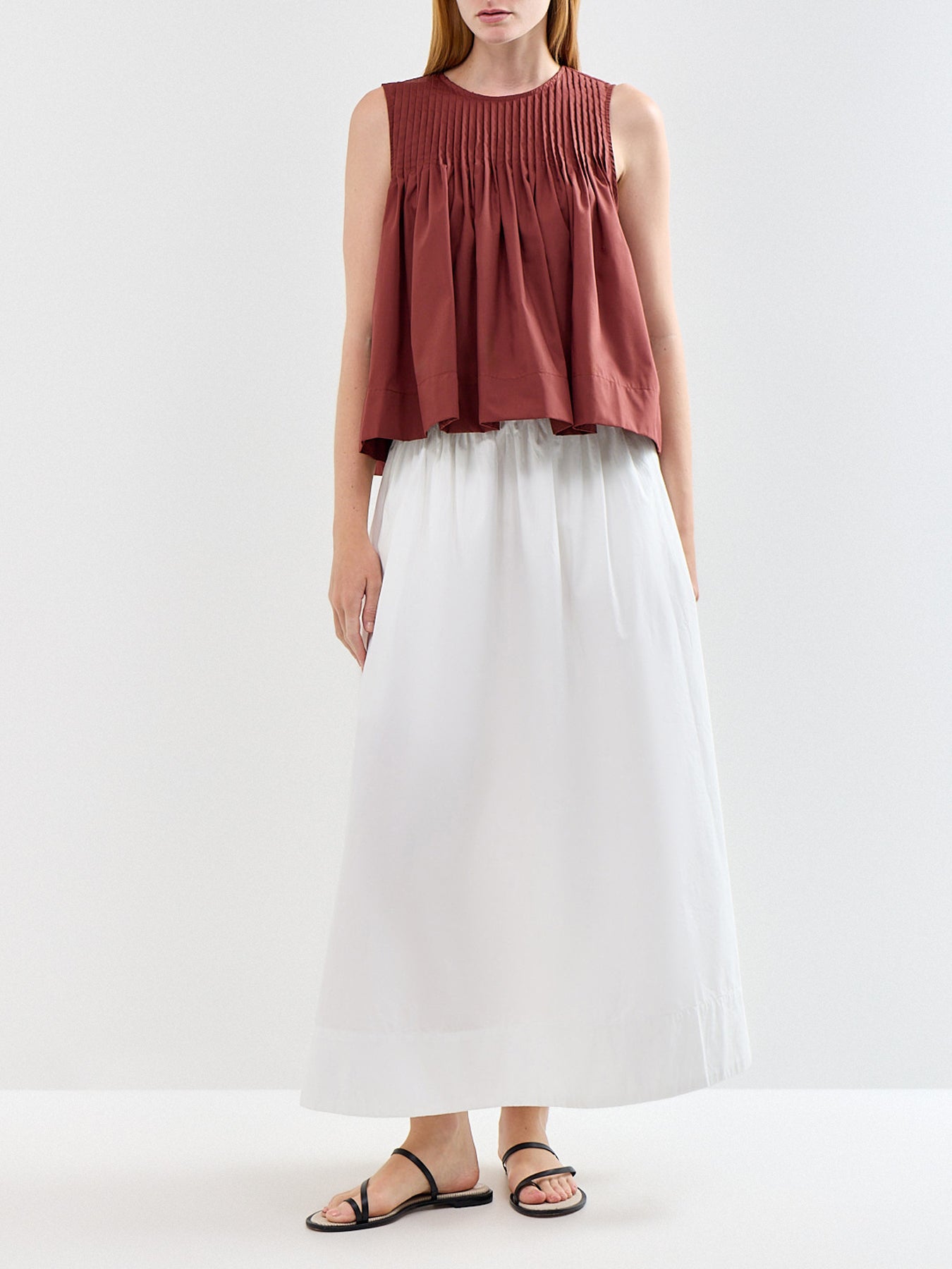Sophia Sleeveless Pleated Top Brown