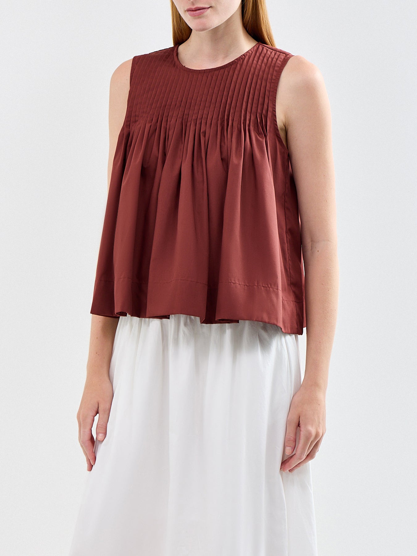 Sophia Sleeveless Pleated Top Brown