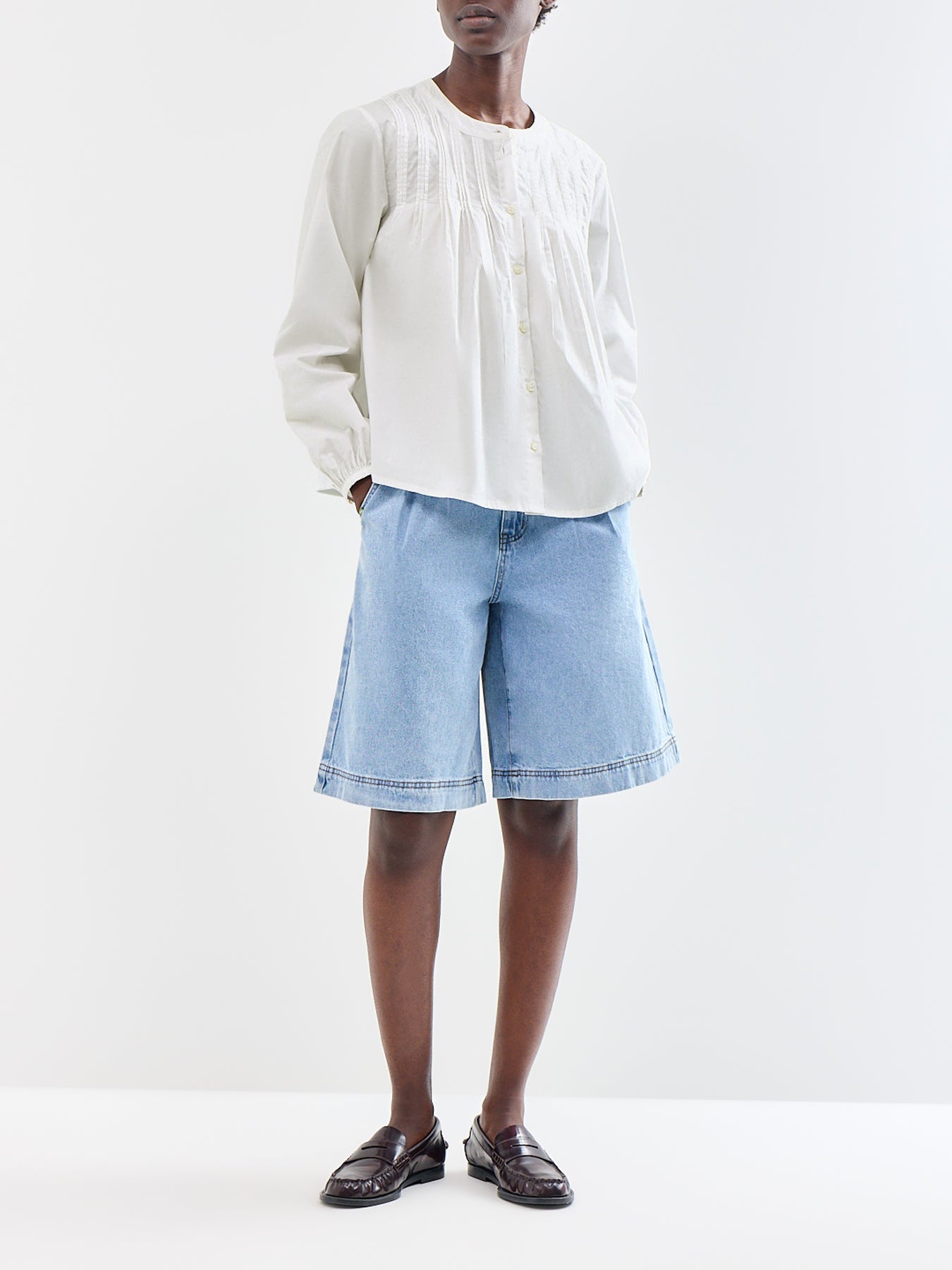 Delia Pintuck Long Sleeve Shirt White