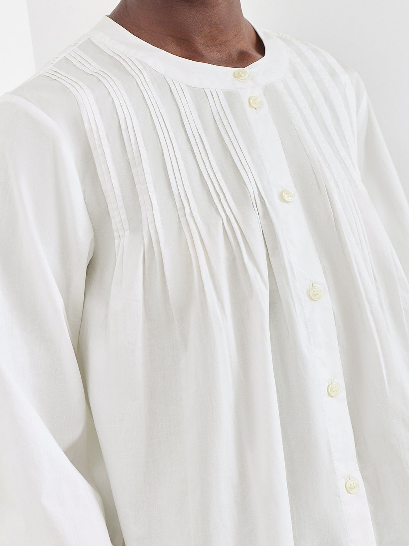 Delia Pintuck Long Sleeve Shirt White