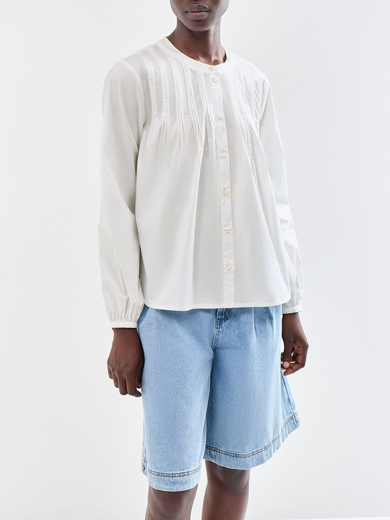Delia Pintuck Long Sleeve Shirt White