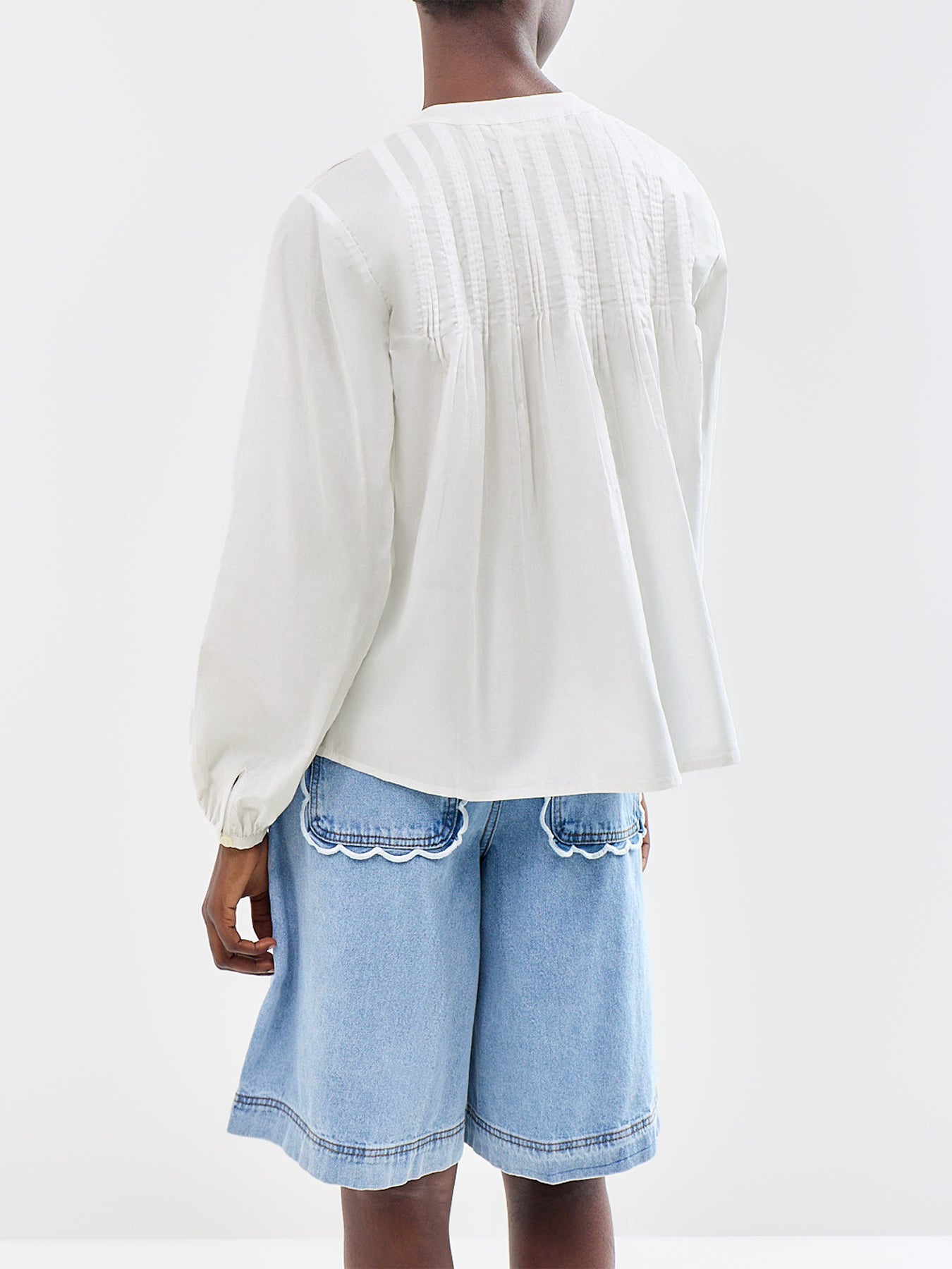 Delia Pintuck Long Sleeve Shirt White