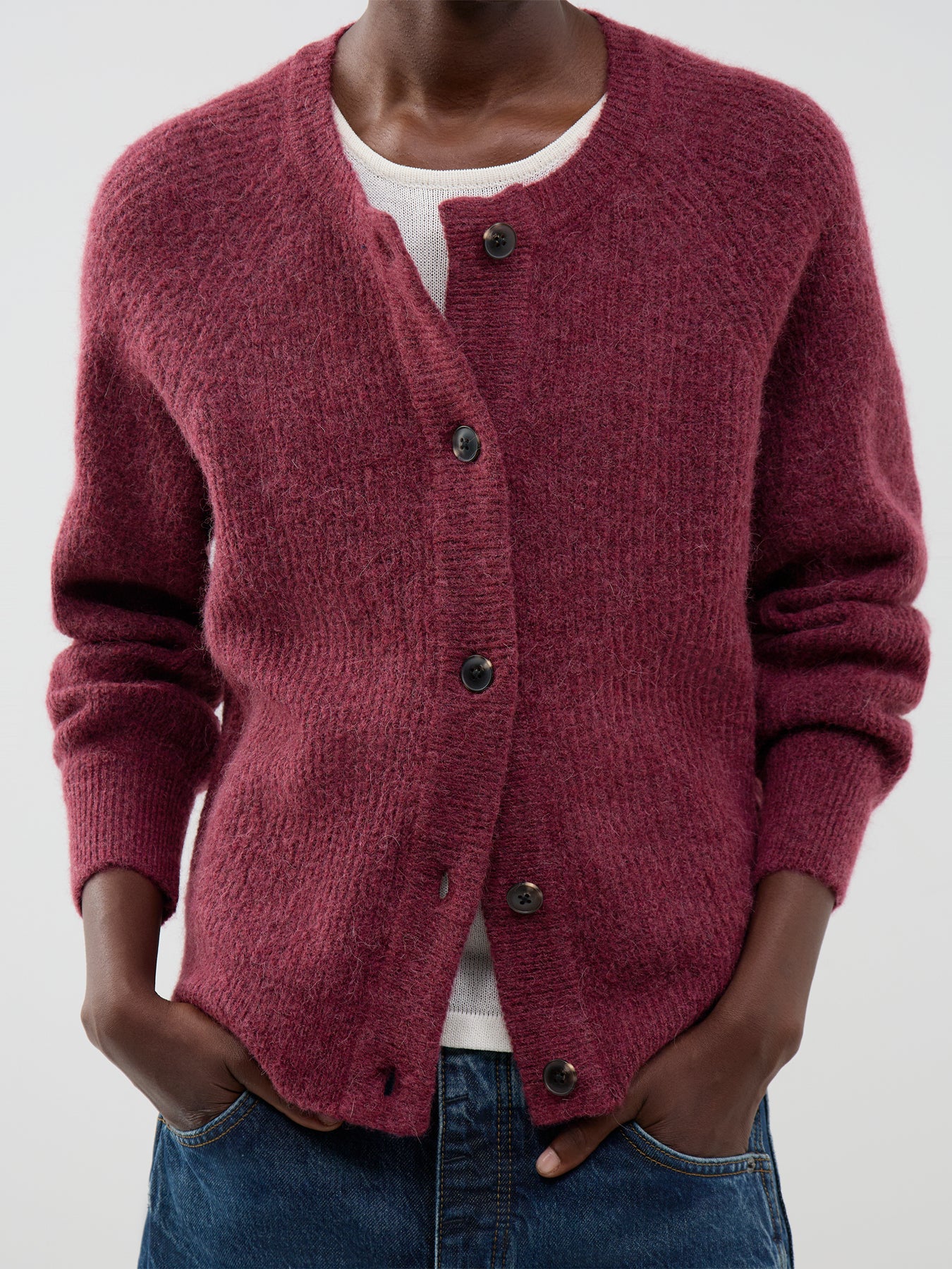 Lulu Knit Short Cardigan Burgundy