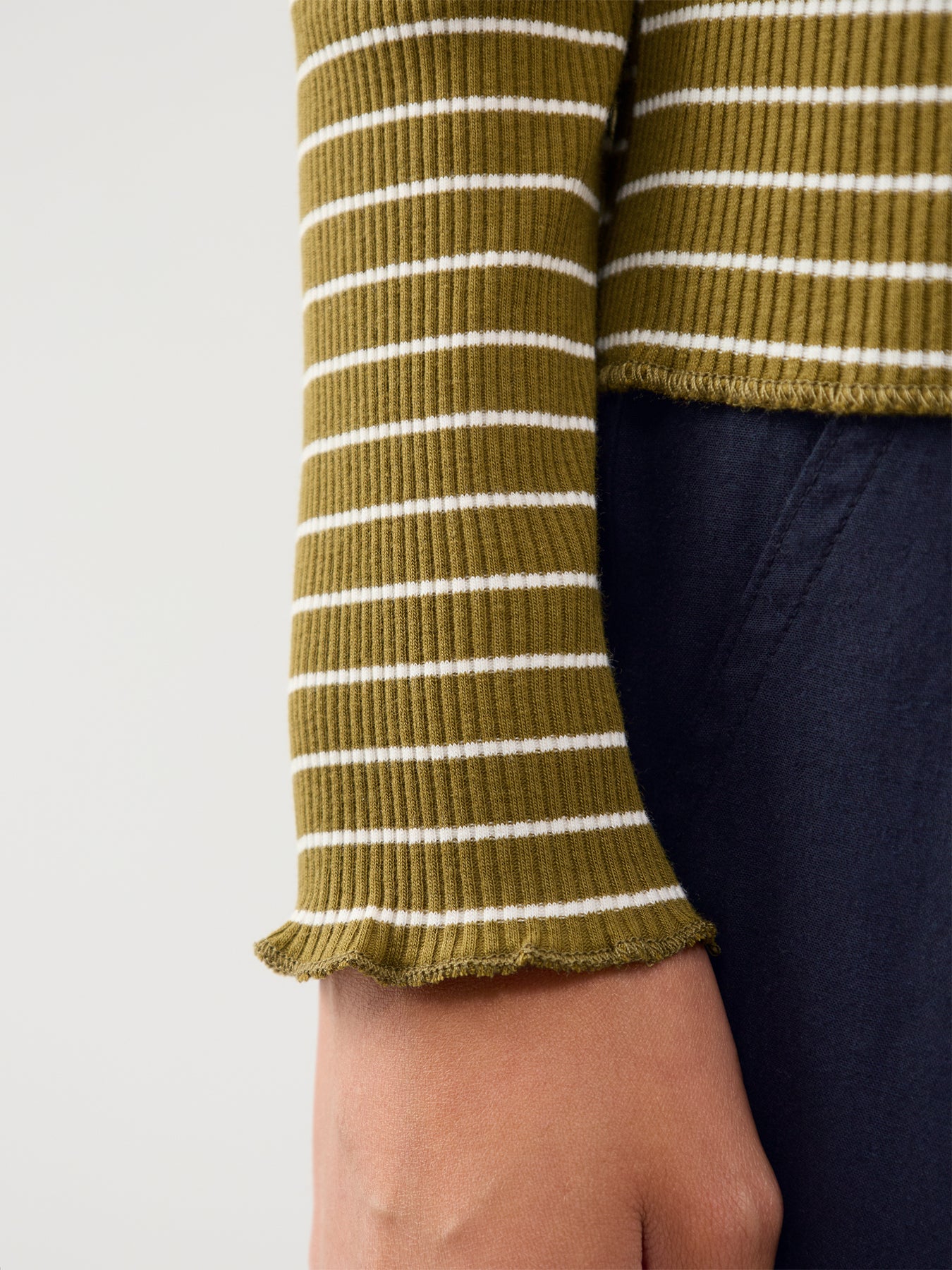 Anna Striped Long Sleeve Crew Neck T-Shirt Green