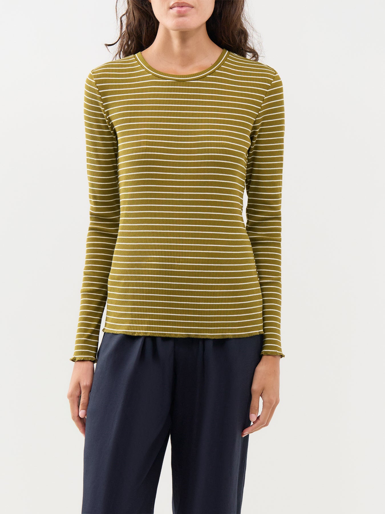 Anna Striped Long Sleeve Crew Neck T-Shirt Green