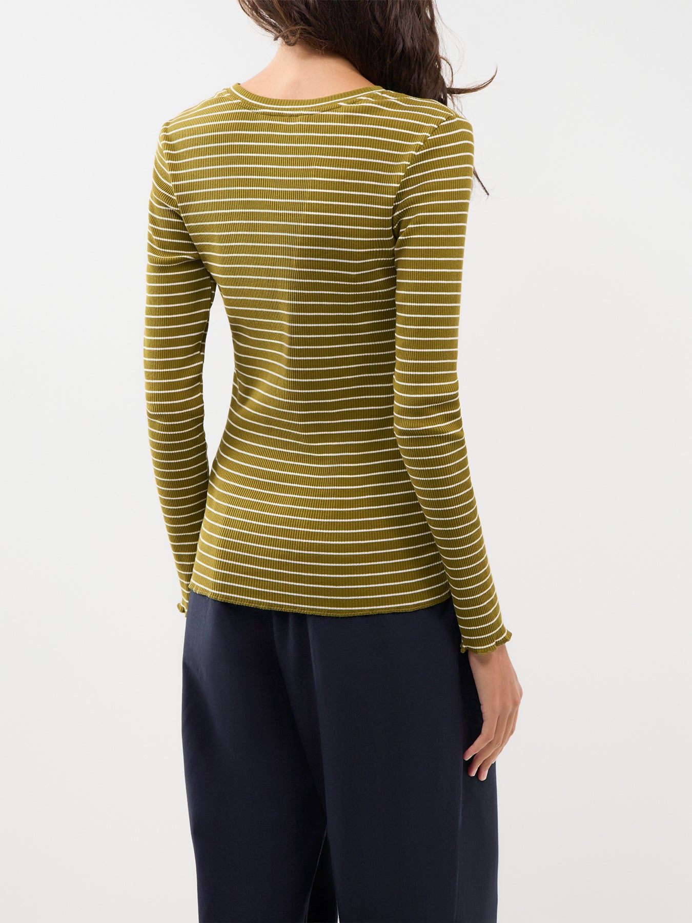 Anna Striped Long Sleeve Crew Neck T-Shirt Green