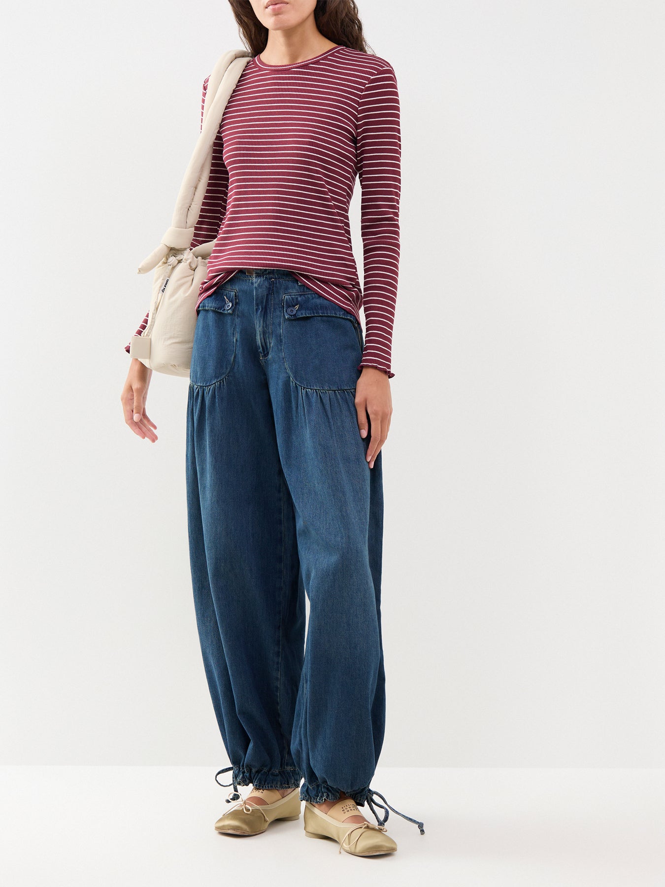 Crew Neck Striped T-Shirt In Burgundy